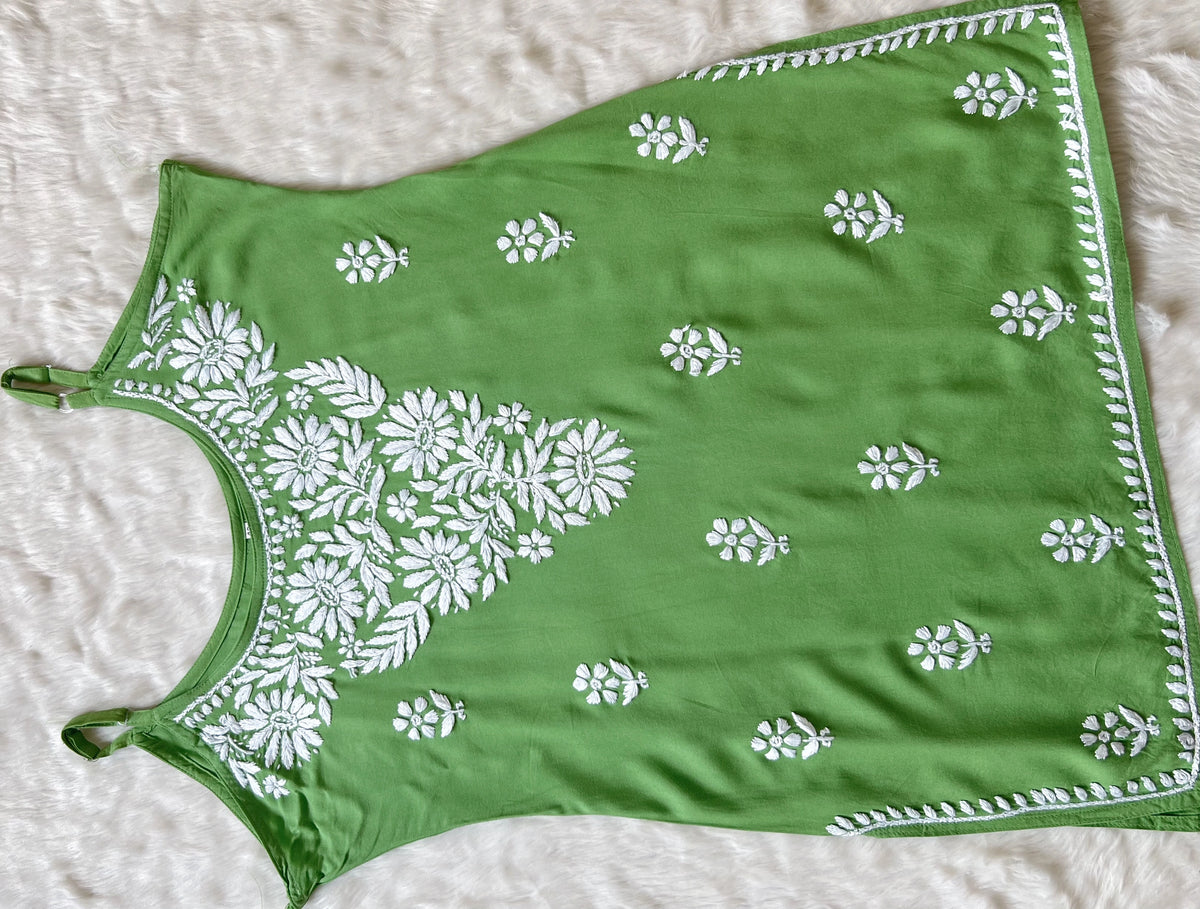 Lyla Light Green Sleeveless Short Rayon Kurti