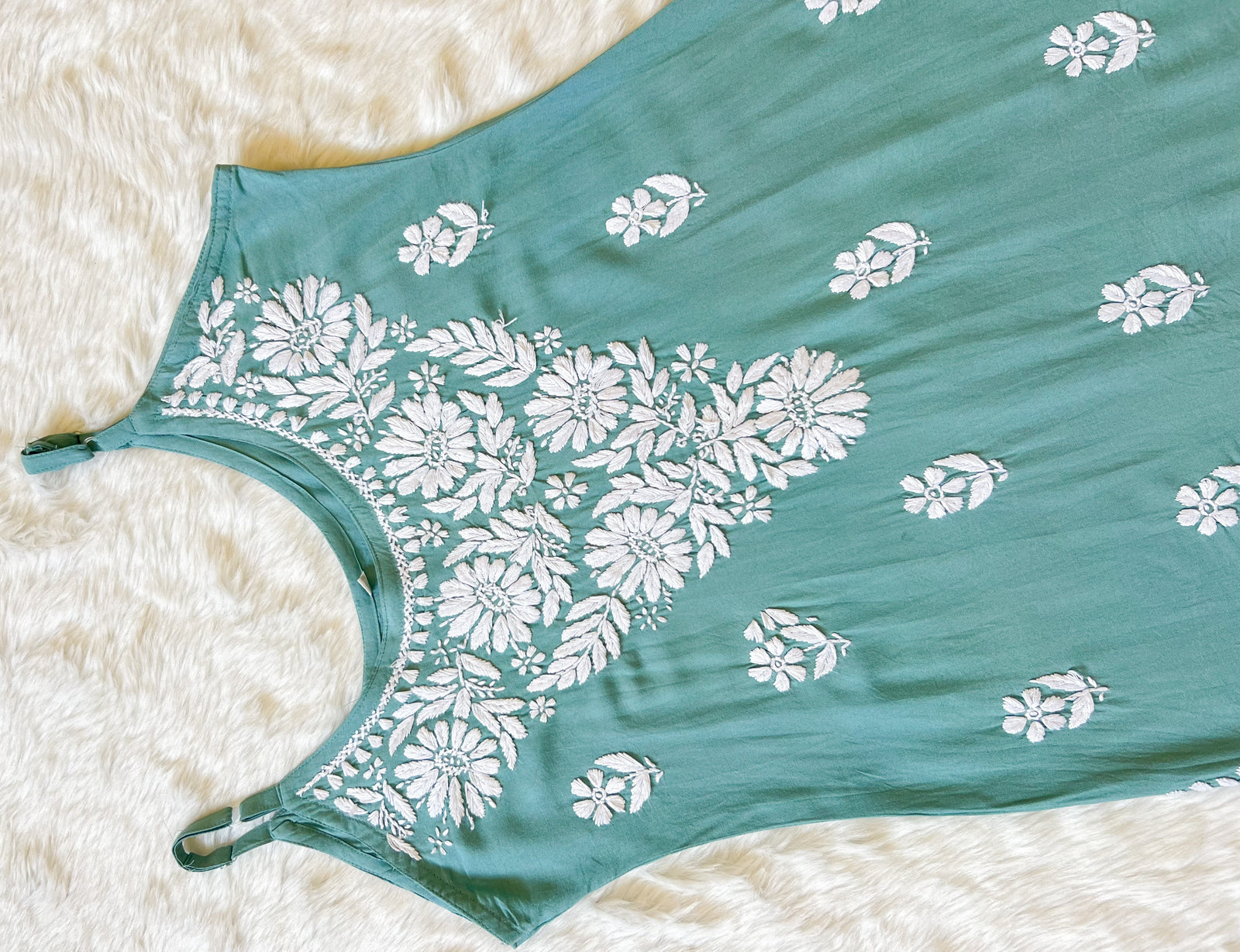 Lyla Misty Teal Sleeveless Short Rayon Kurti