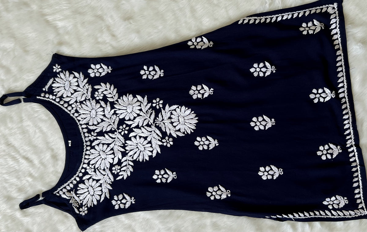 Lyla Navy Blue Sleeveless Short Rayon Kurti