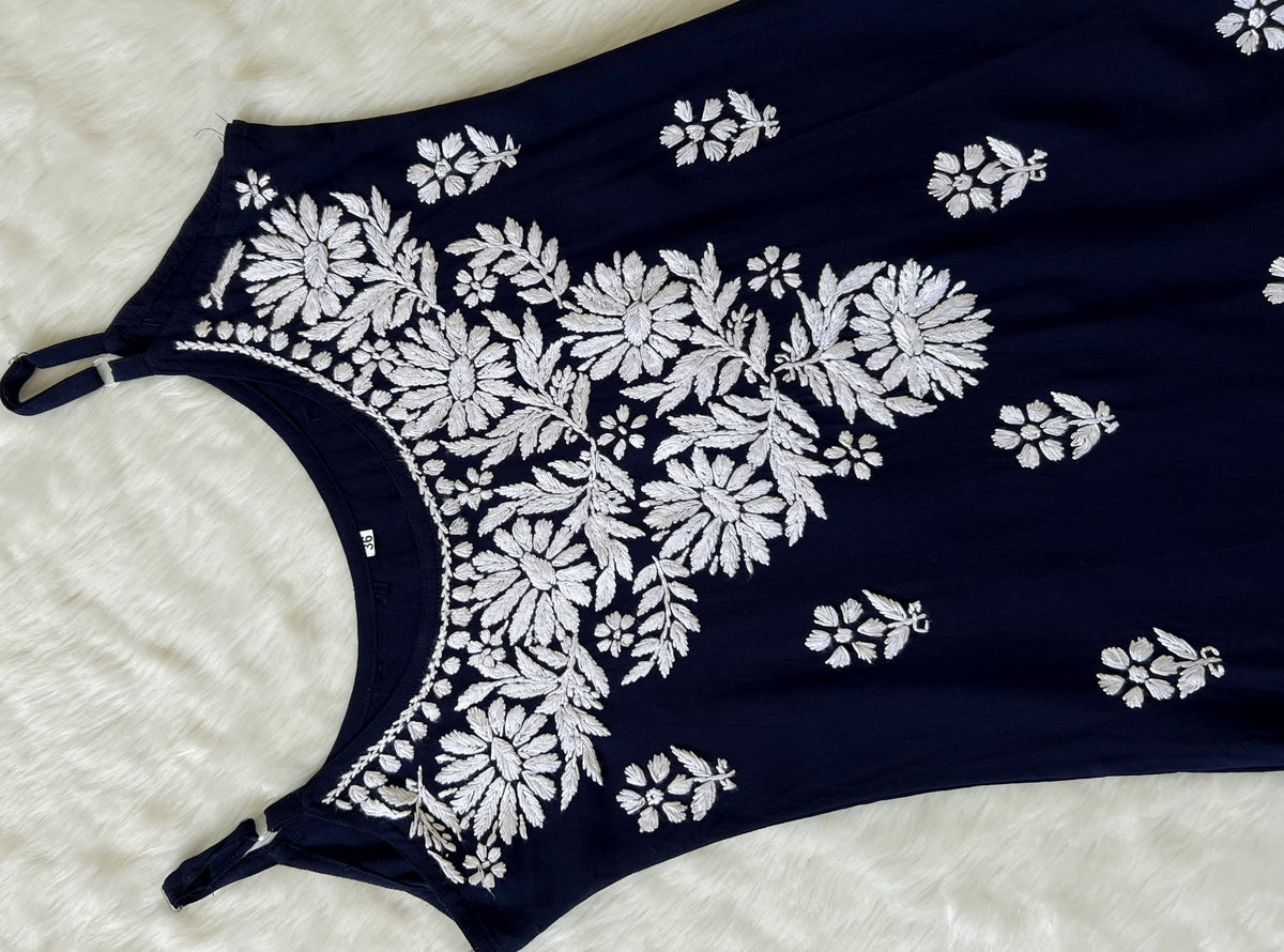 Lyla Navy Blue Sleeveless Short Rayon Kurti