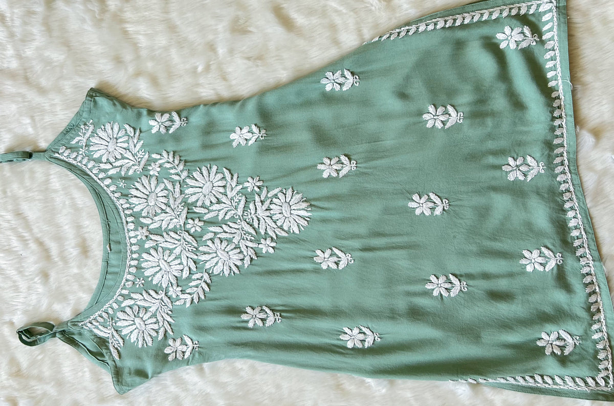 Lyla Pastel Green Sleeveless Short Rayon Kurti