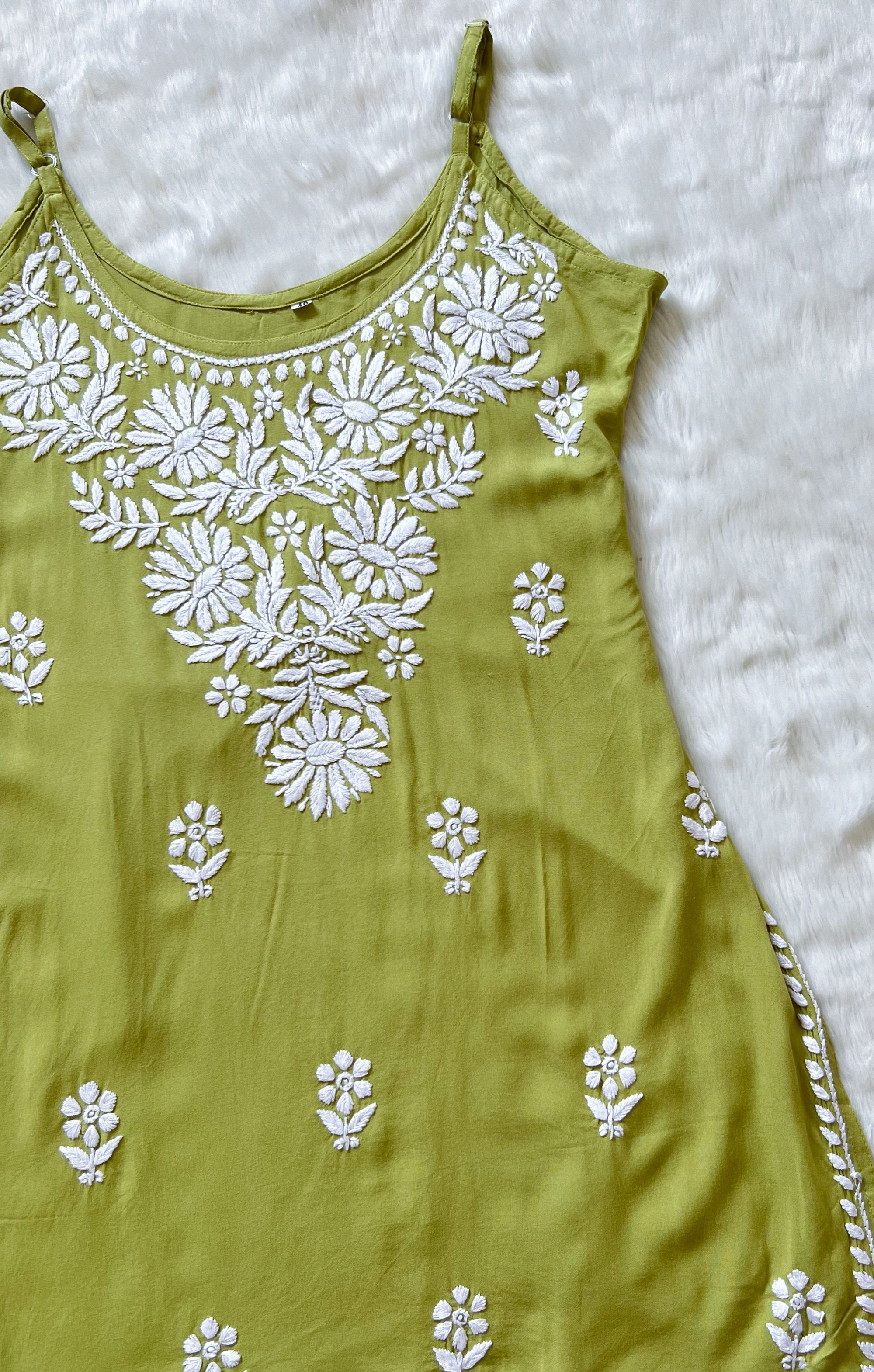Lyla Pista Green Sleeveless Short Rayon Kurti