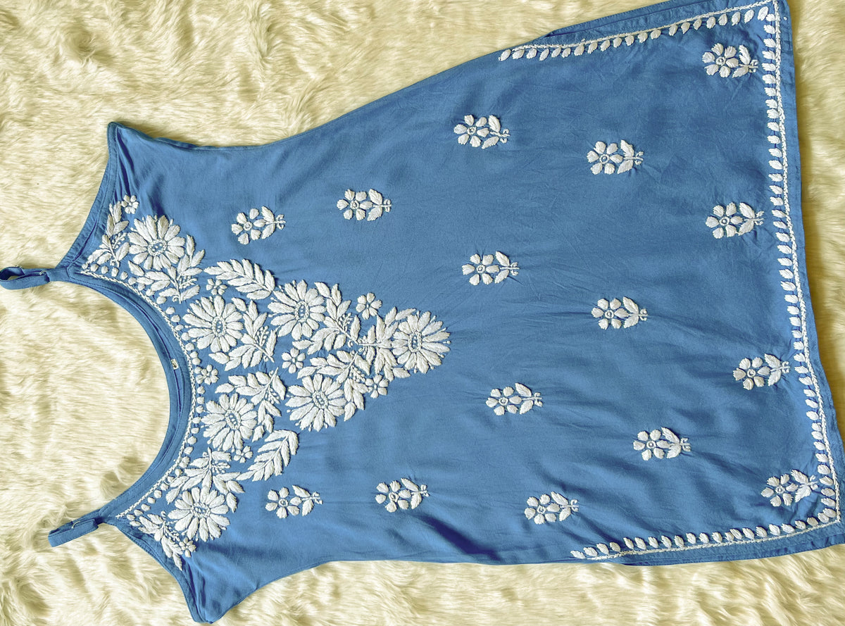 Lyla Powder Blue Sleeveless Short Rayon Kurti