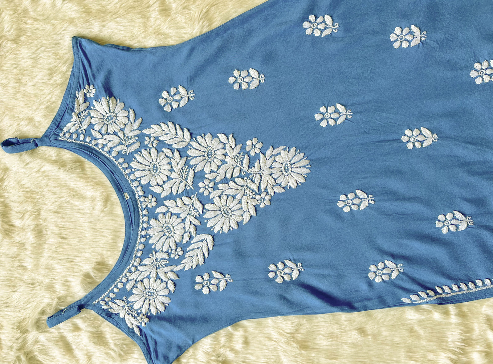 Lyla Powder Blue Sleeveless Short Rayon Kurti