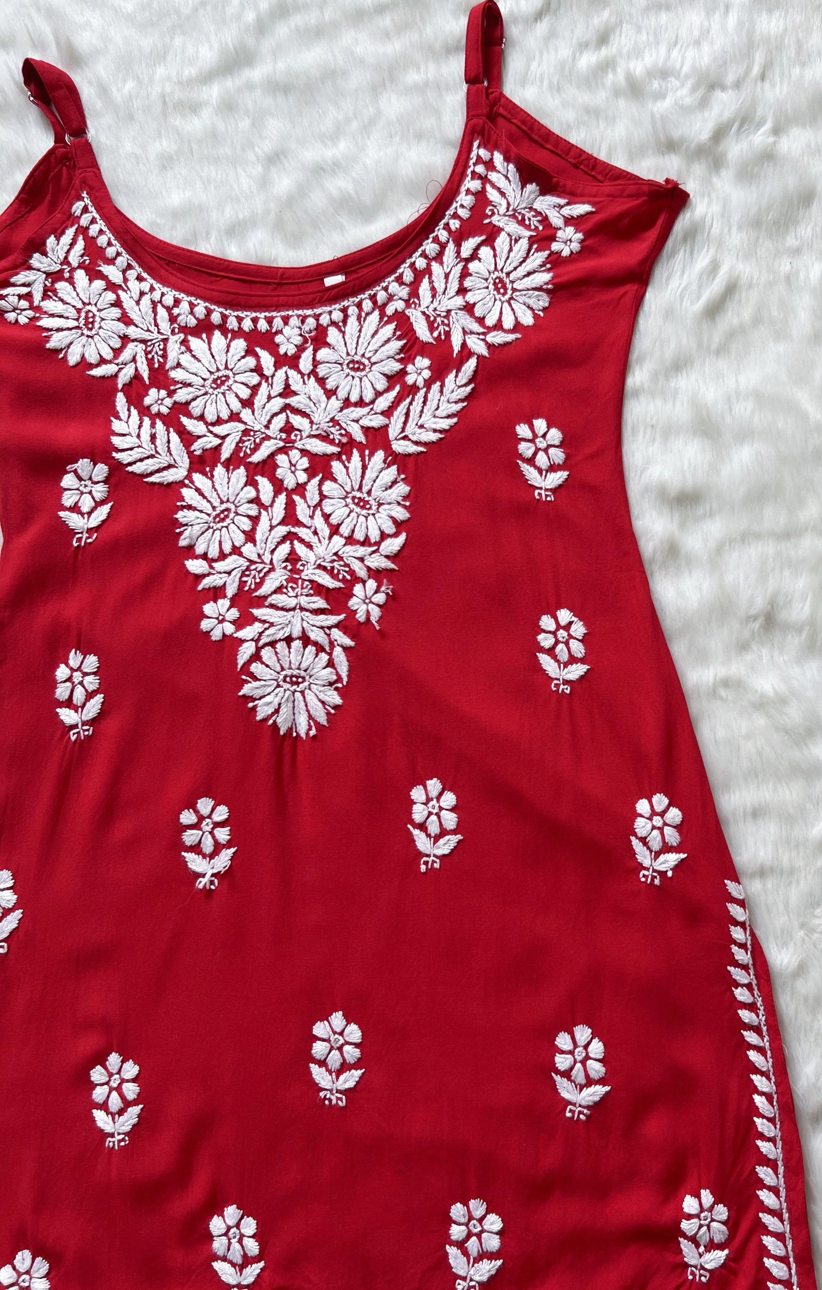 Lyla Red Sleeveless Short Rayon Kurti