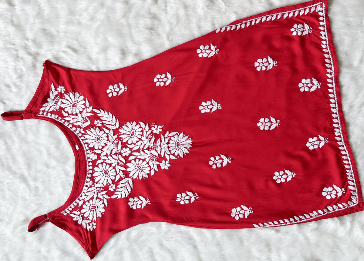 Lyla Red Sleeveless Short Rayon Kurti