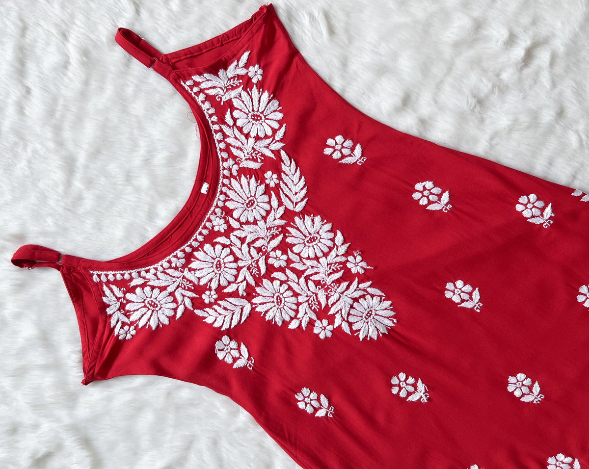 Lyla Red Sleeveless Short Rayon Kurti