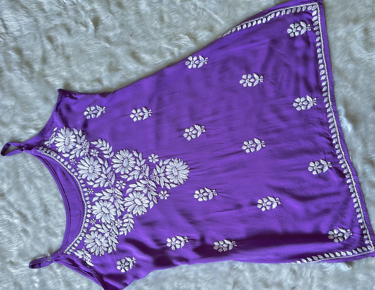 Lyla Royal Purple Sleeveless Short Rayon Kurti