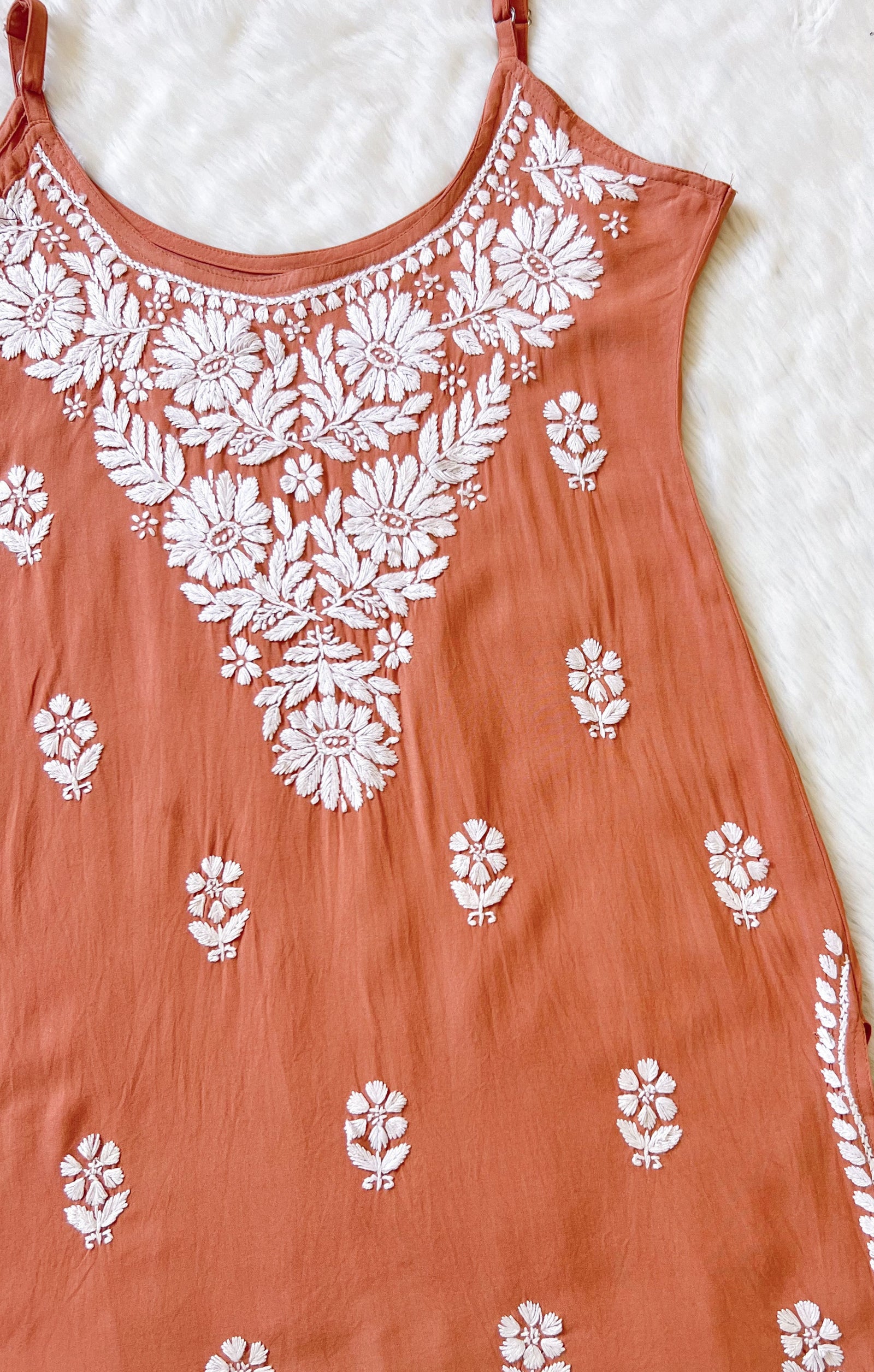 Lyla Rust Sleeveless Short Rayon Kurti