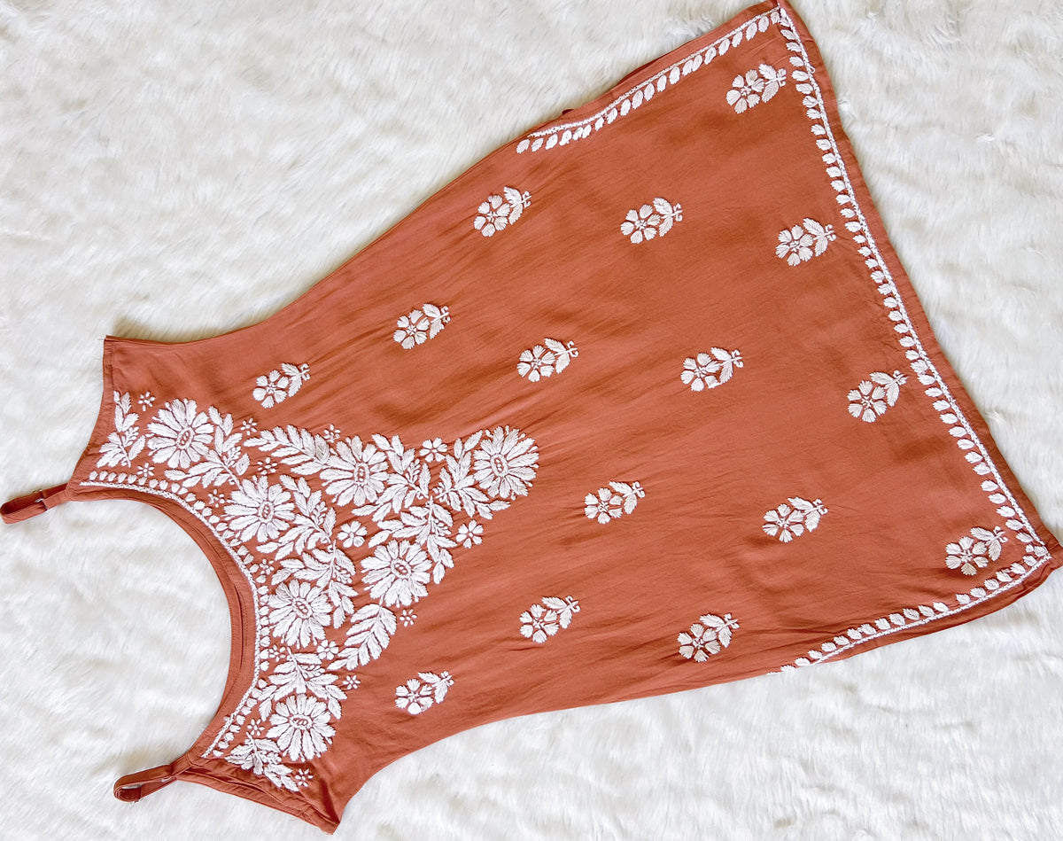 Lyla Rust Sleeveless Short Rayon Kurti