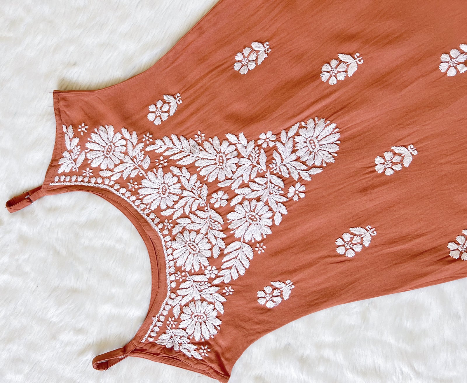 Lyla Rust Sleeveless Short Rayon Kurti