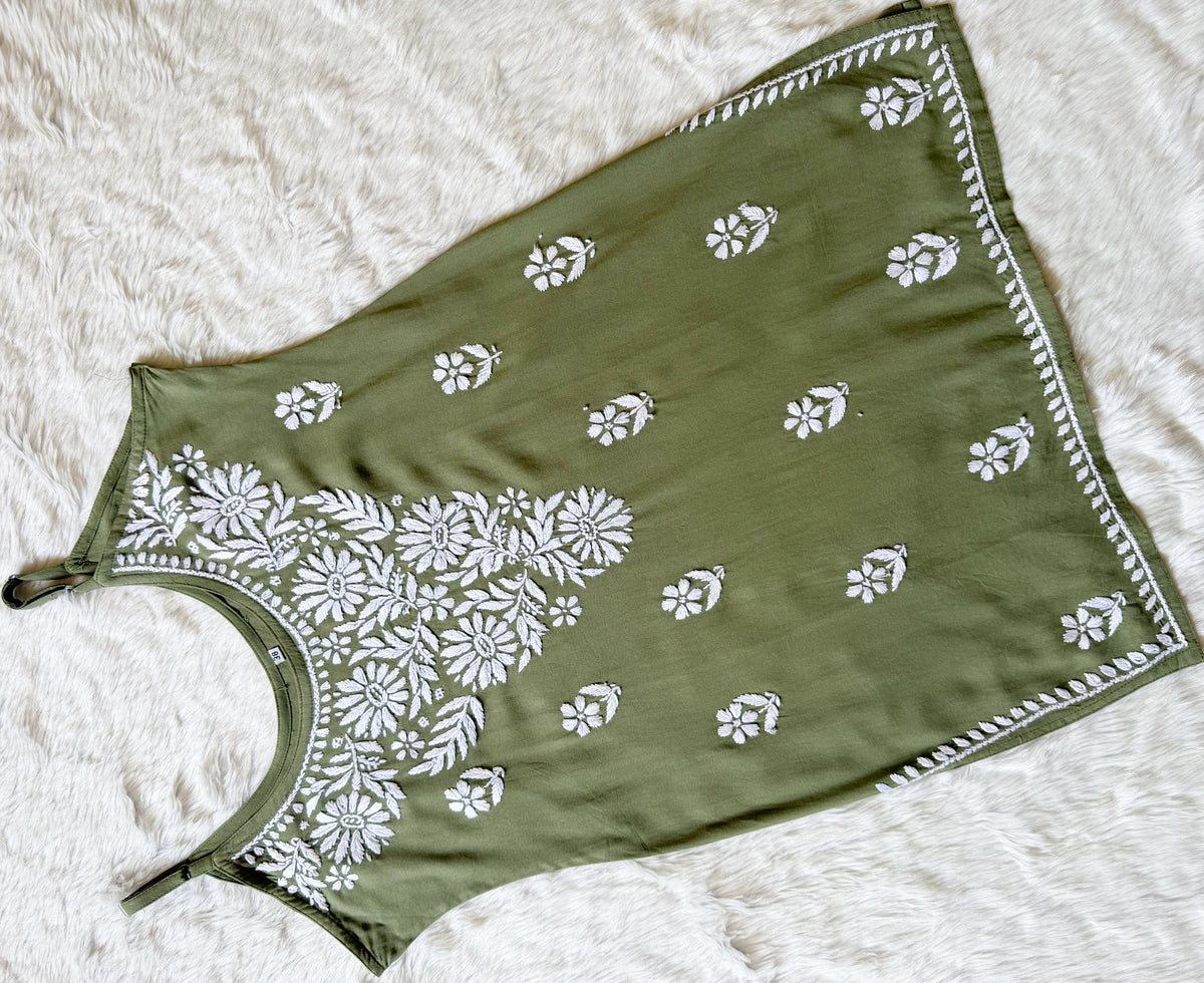 Lyla Sage Green Sleeveless Short Rayon Kurti