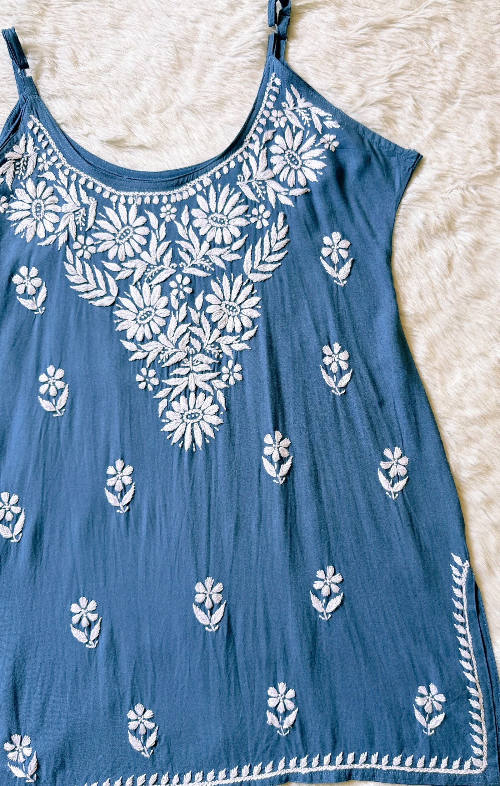 Lyla Steel Blue Sleeveless Short Rayon Kurti