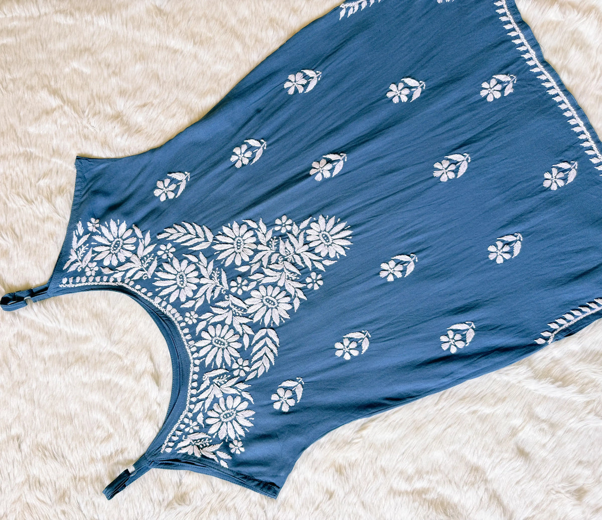 Lyla Steel Blue Sleeveless Short Rayon Kurti