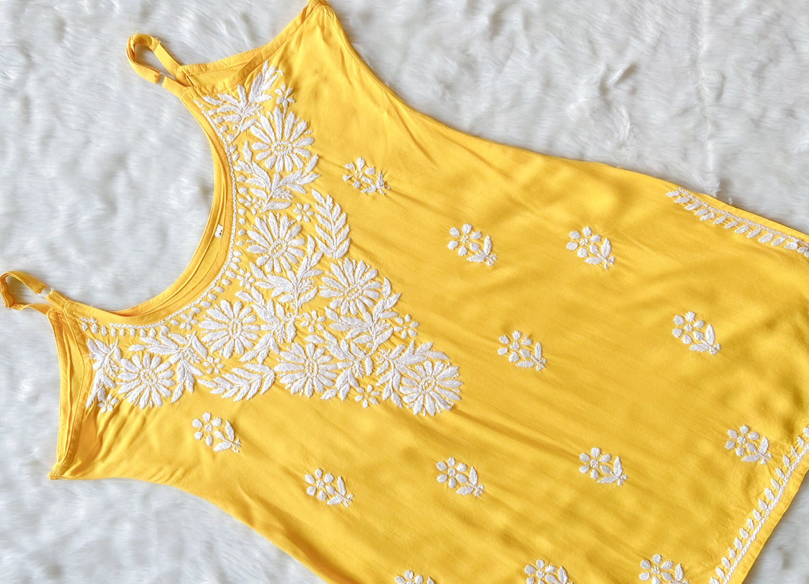 Lyla Yellow Sleeveless Short Rayon Kurti