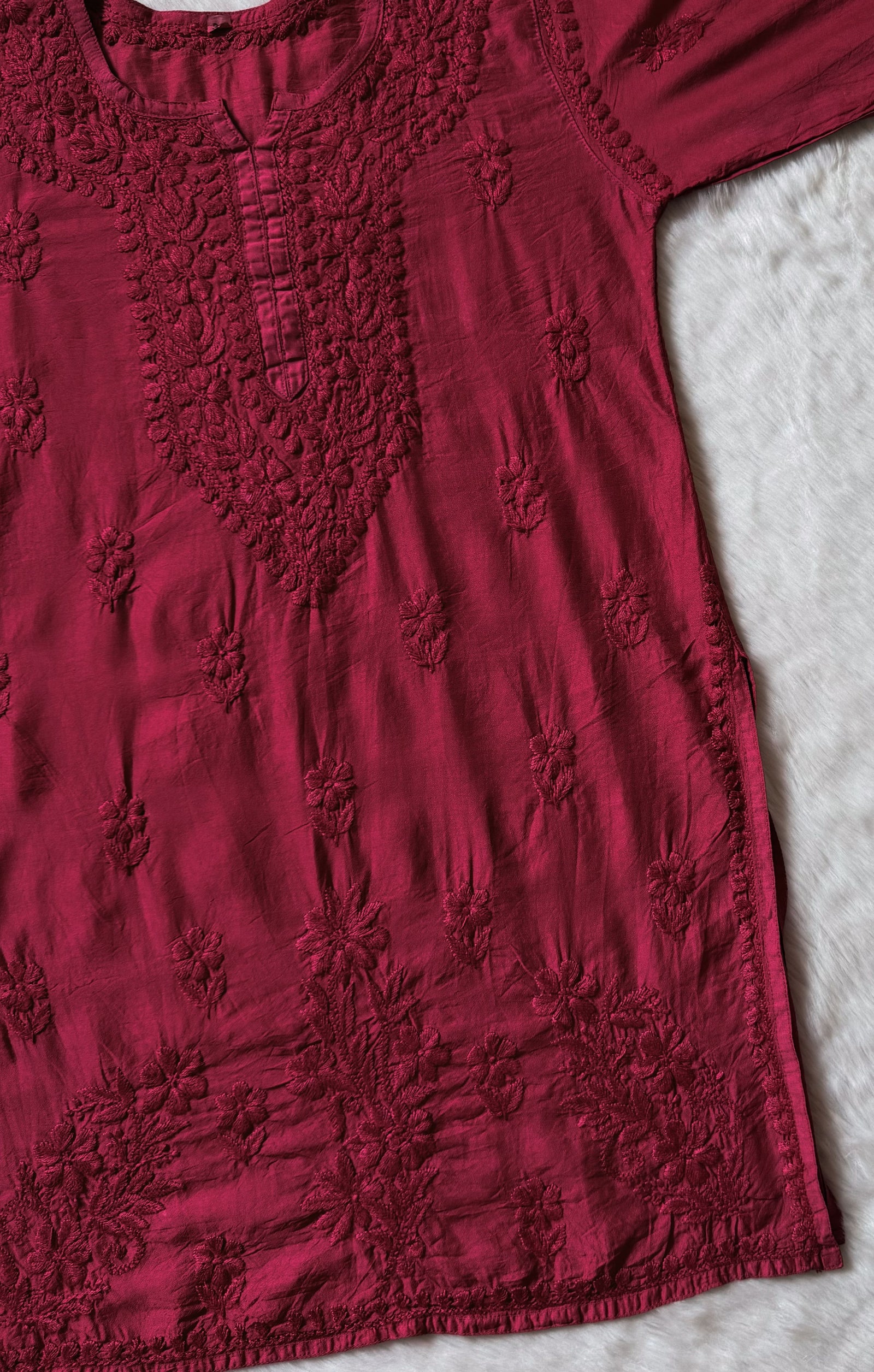 Maahi Berry Pink Short Chanderi Chikankari Kurti