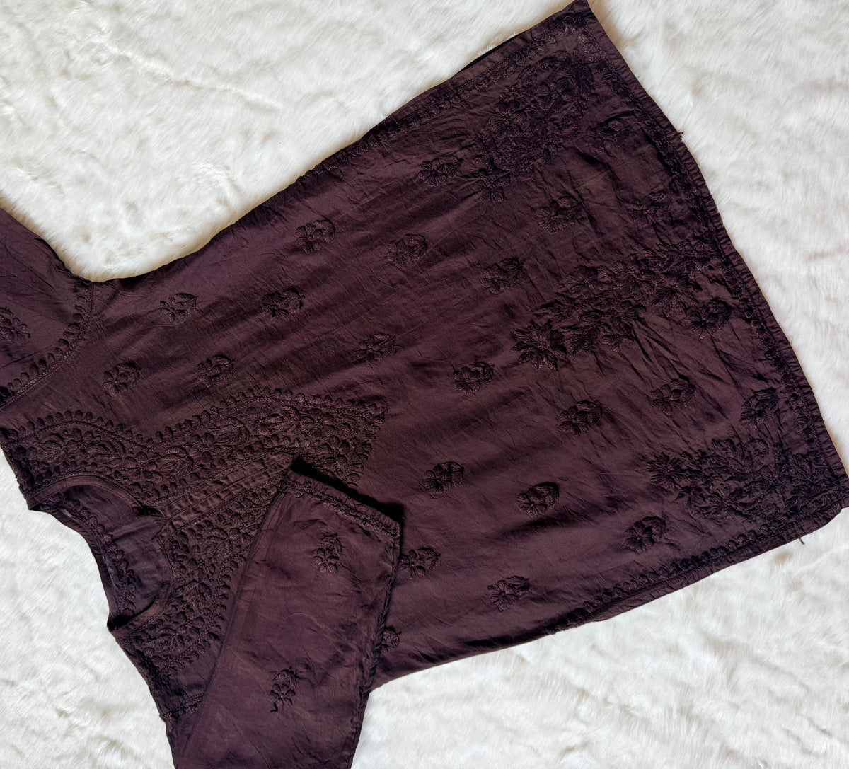 Maahi Mauve Purple Short Chanderi Chikankari Kurti