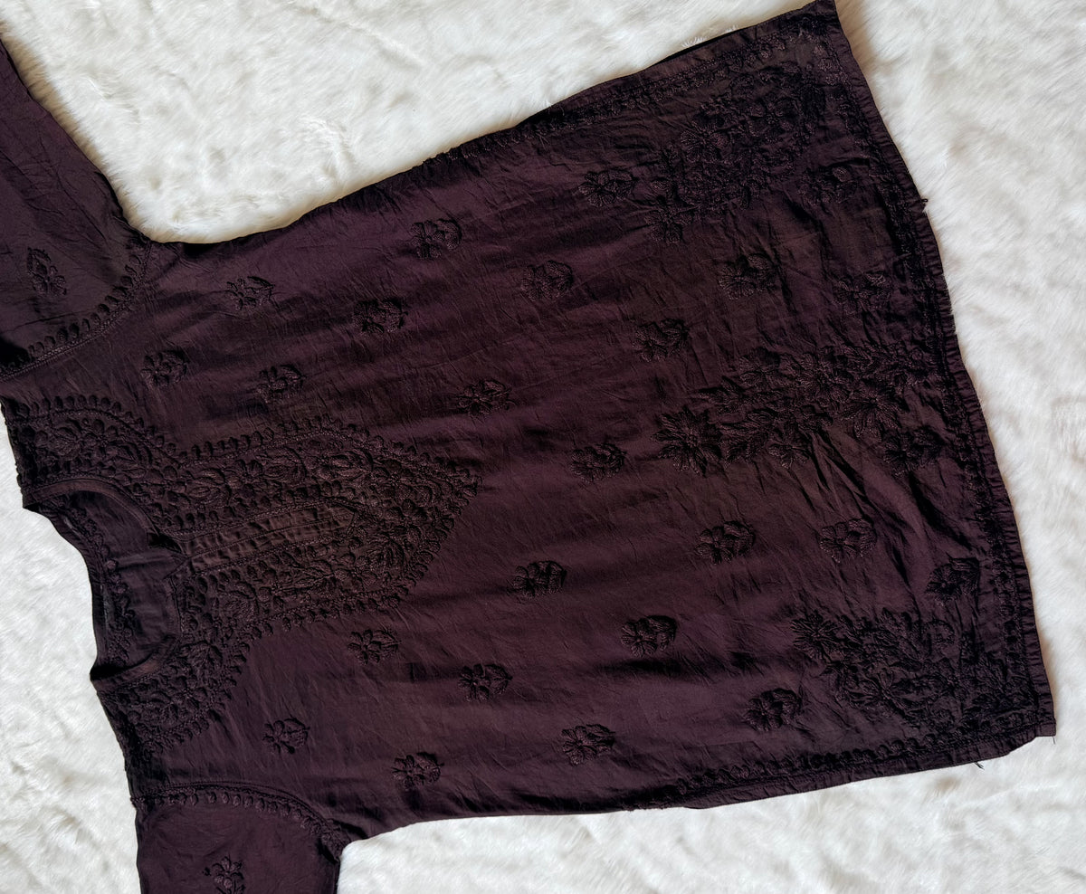 Maahi Mauve Purple Short Chanderi Chikankari Kurti