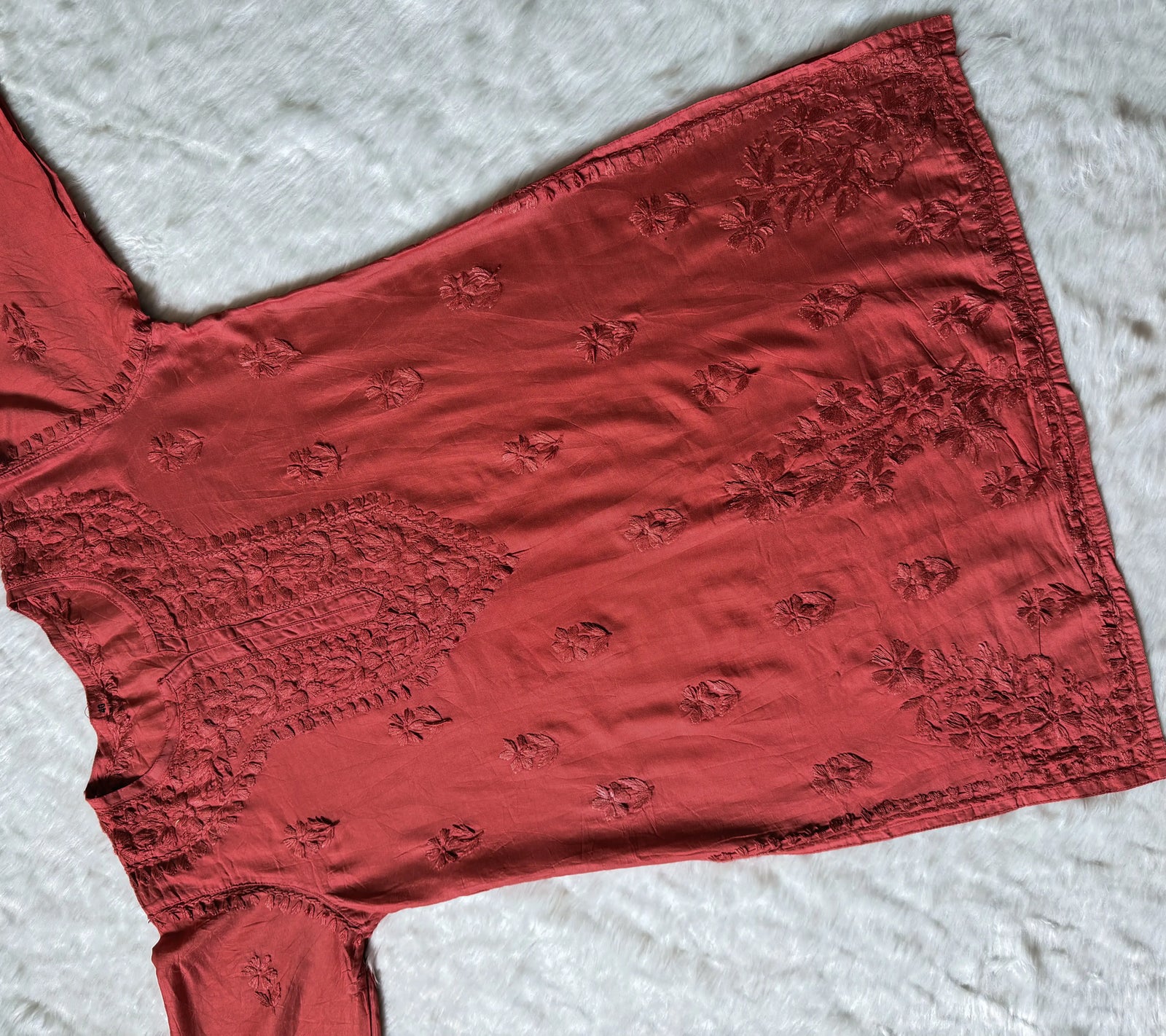 Maahi Rose Brown Short Chanderi Chikankari Kurti