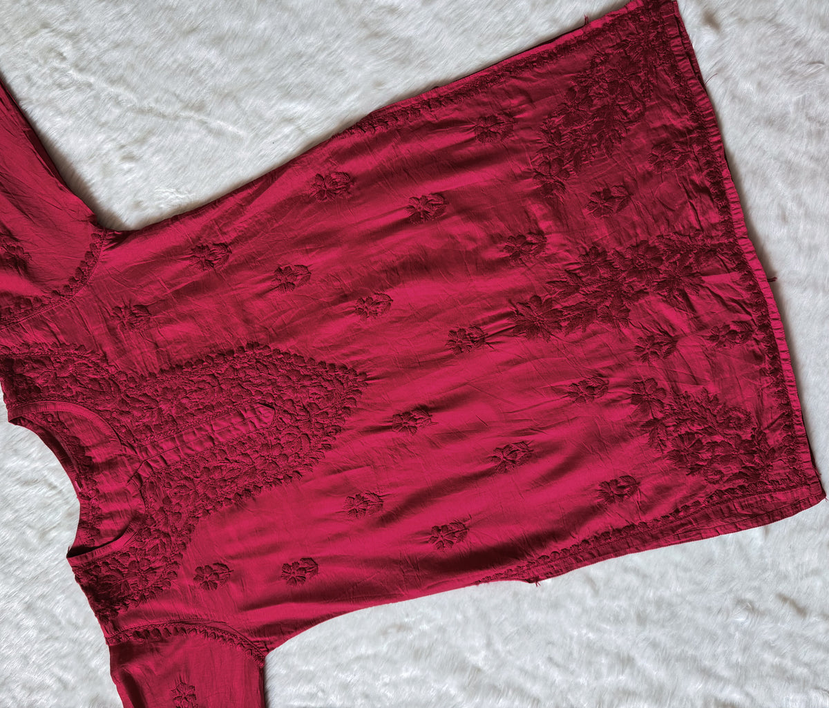 Maahi Rouge Pink Short Chanderi Chikankari Kurti