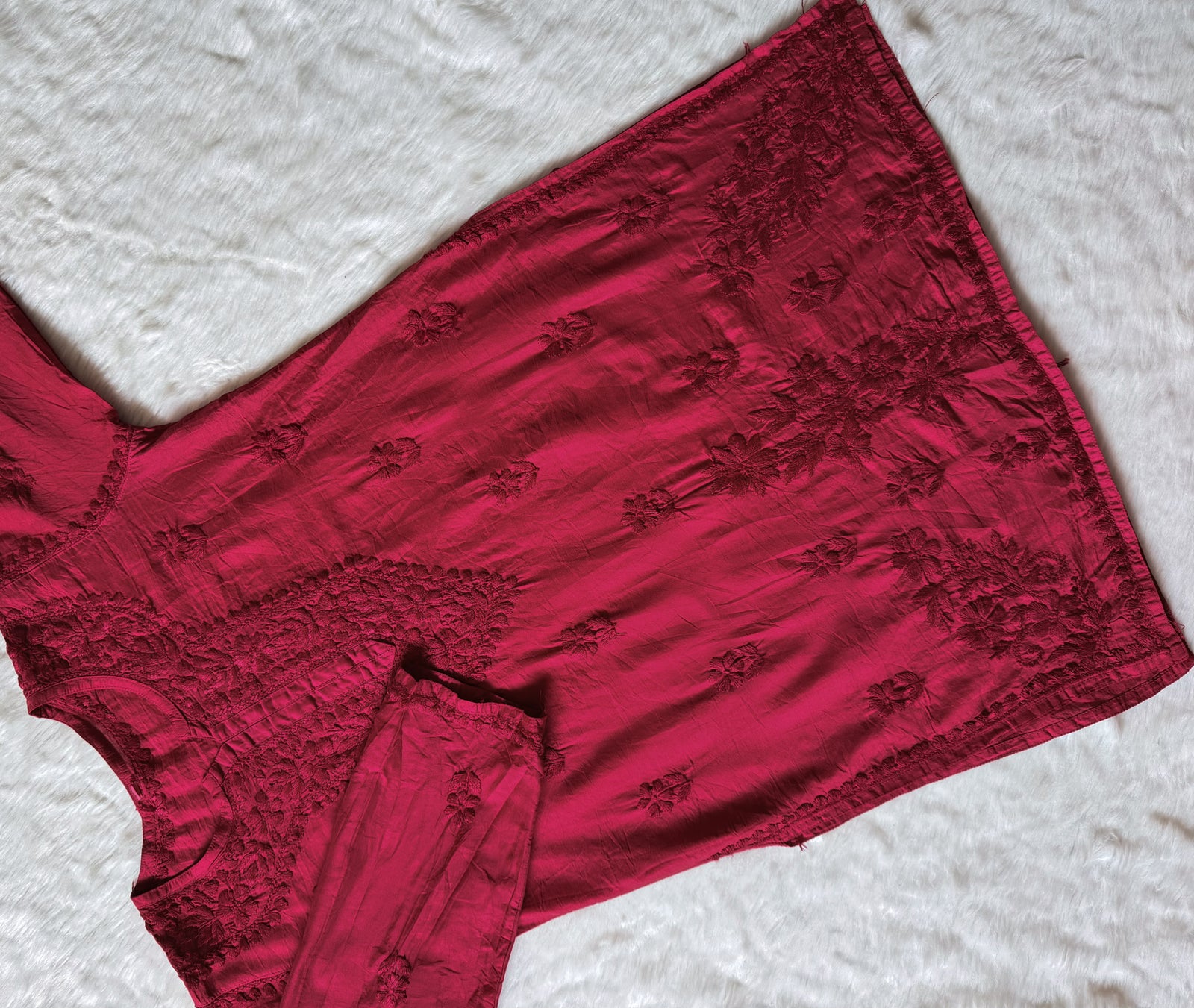 Maahi Rouge Pink Short Chanderi Chikankari Kurti
