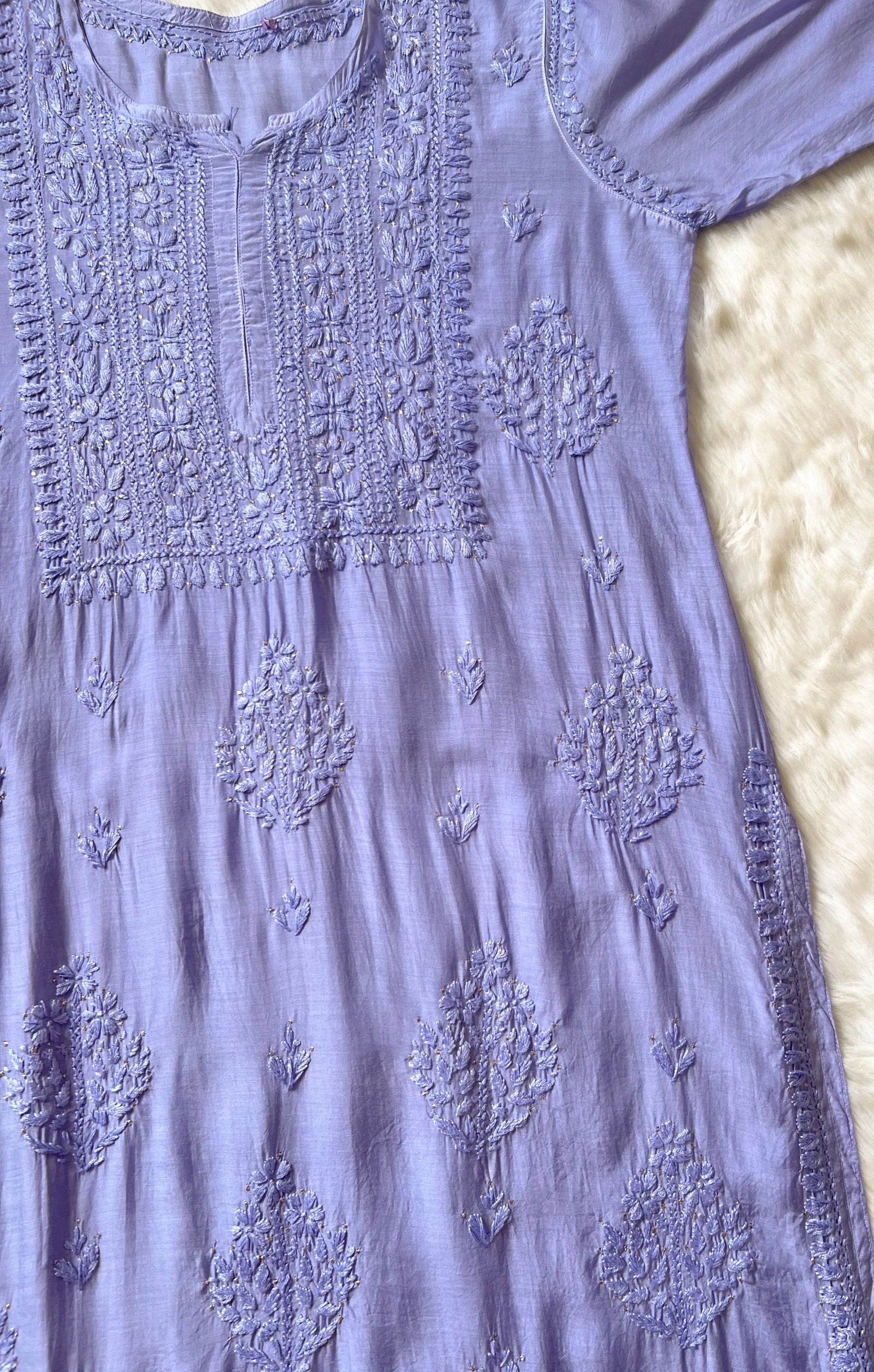 Maha Blue Muslin Kurta with Mukesh & Chikankari Handwork