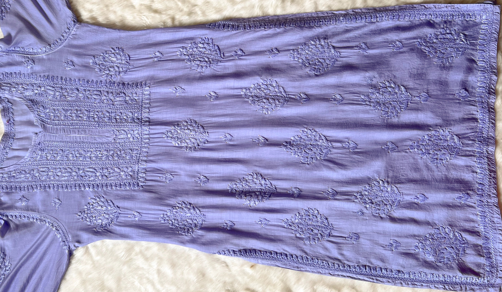 Maha Blue Muslin Kurta with Mukesh & Chikankari Handwork