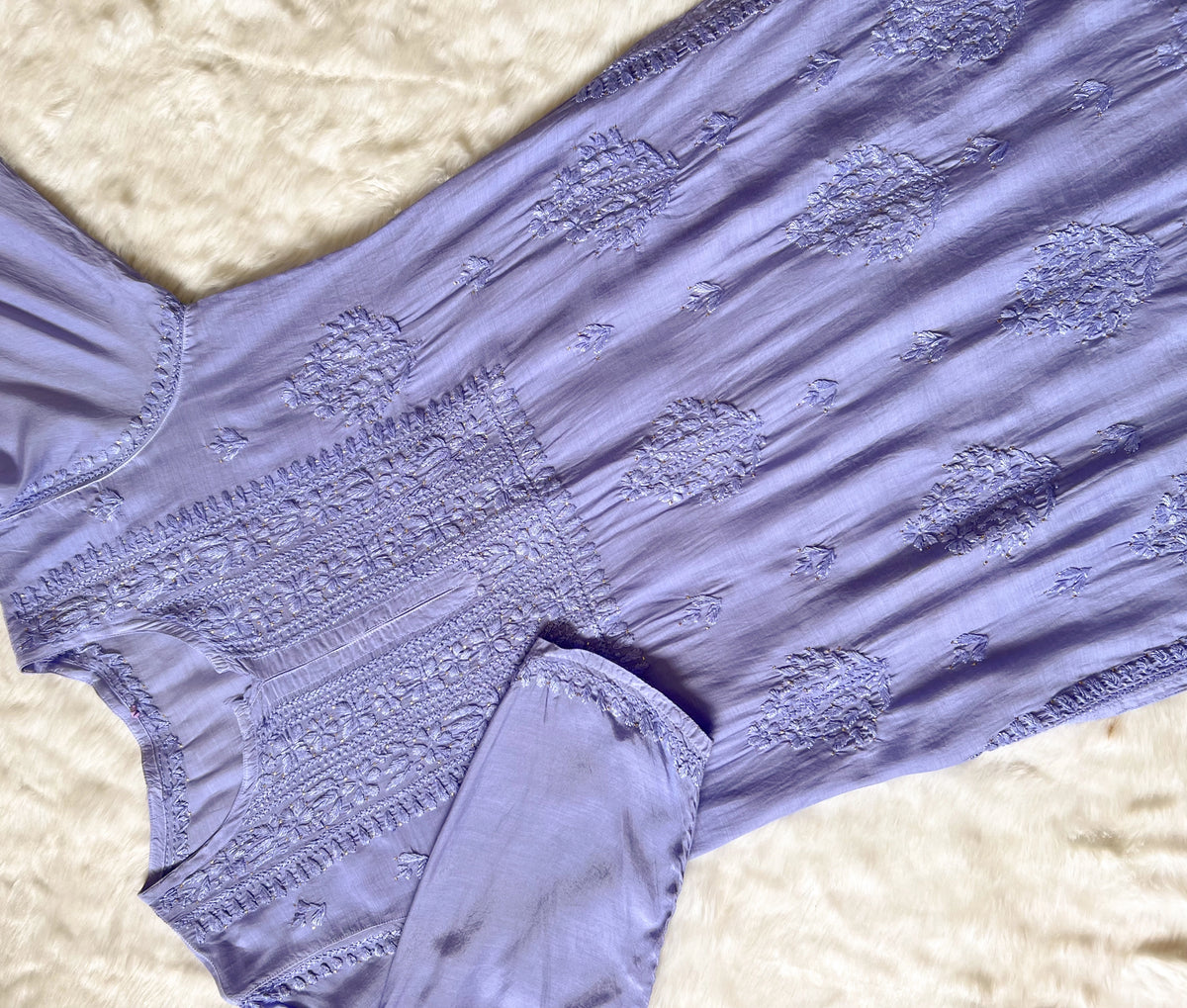 Maha Blue Muslin Kurta with Mukesh & Chikankari Handwork