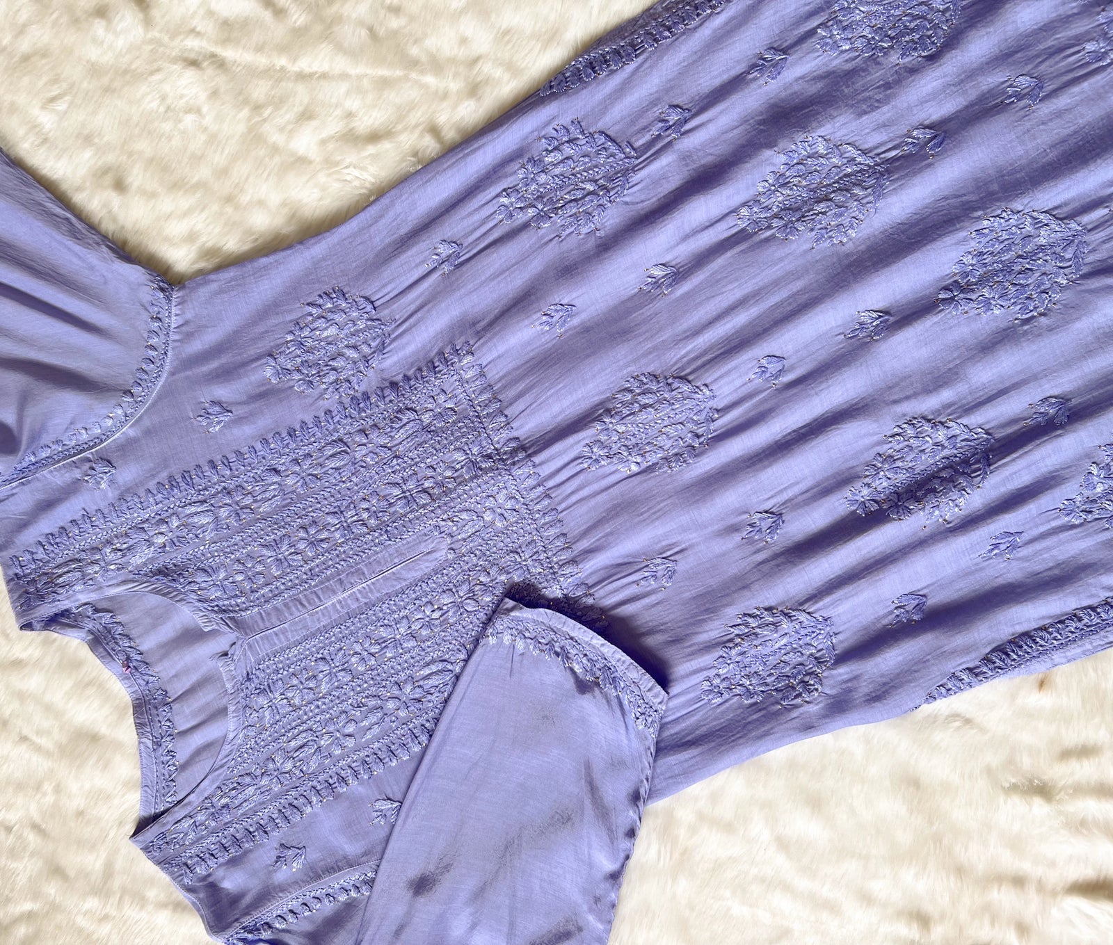 Maha Blue Muslin Kurta with Mukesh & Chikankari Handwork