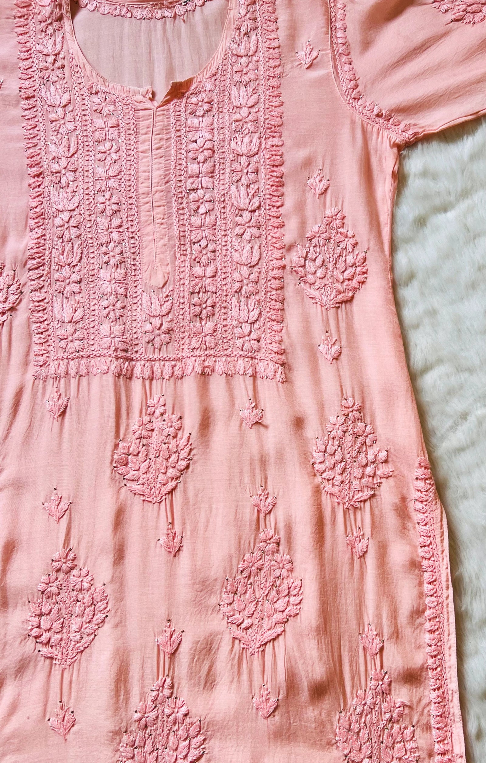Maha Blush Pink Muslin Kurta with Mukesh & Chikankari Handwork