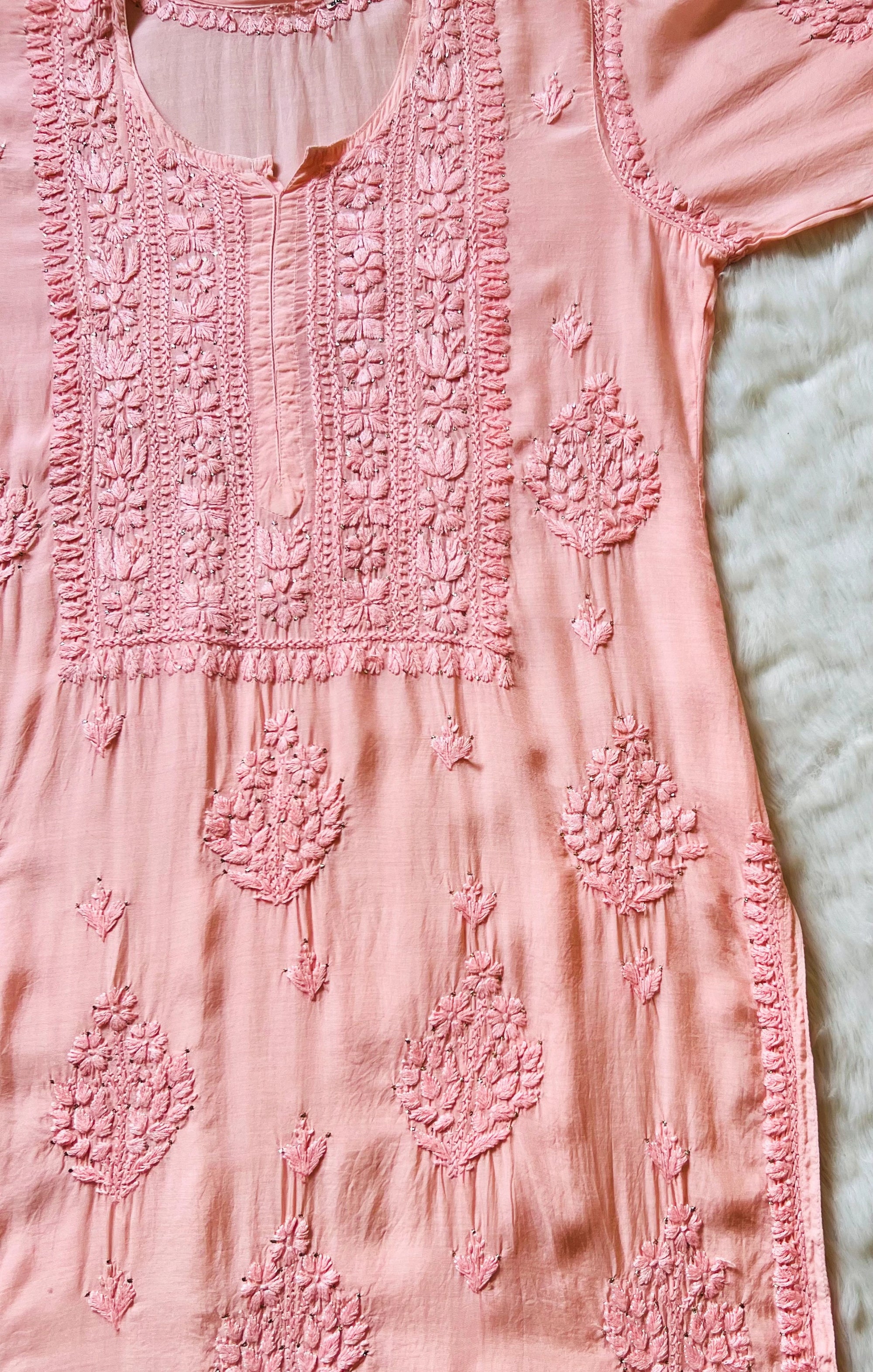 Maha Blush Pink Muslin Kurta with Mukesh & Chikankari Handwork