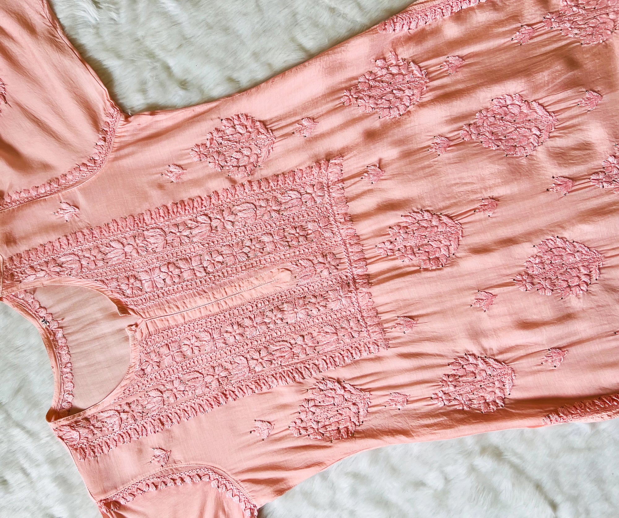 Maha Blush Pink Muslin Kurta with Mukesh & Chikankari Handwork