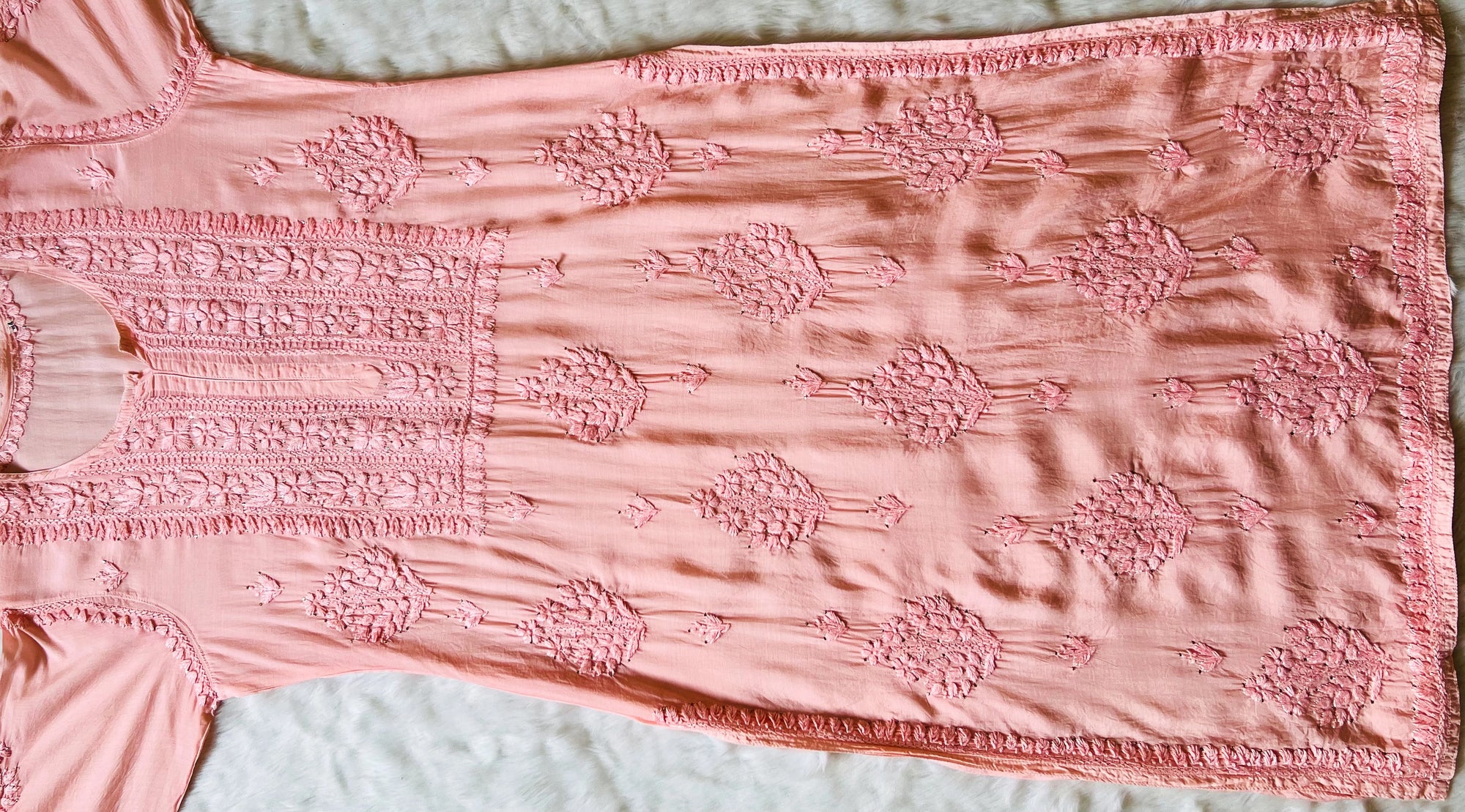 Maha Blush Pink Muslin Kurta with Mukesh & Chikankari Handwork