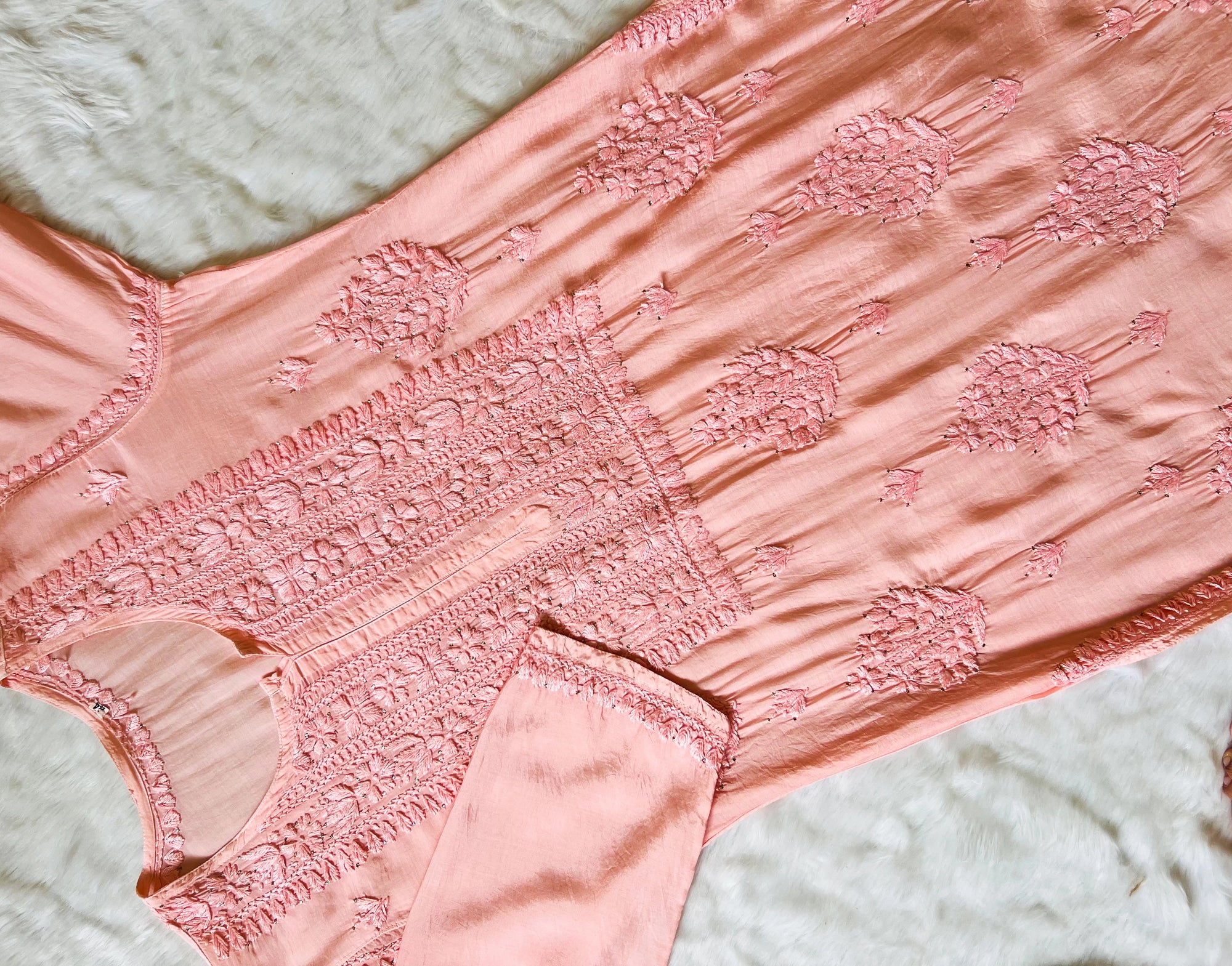 Maha Blush Pink Muslin Kurta with Mukesh & Chikankari Handwork