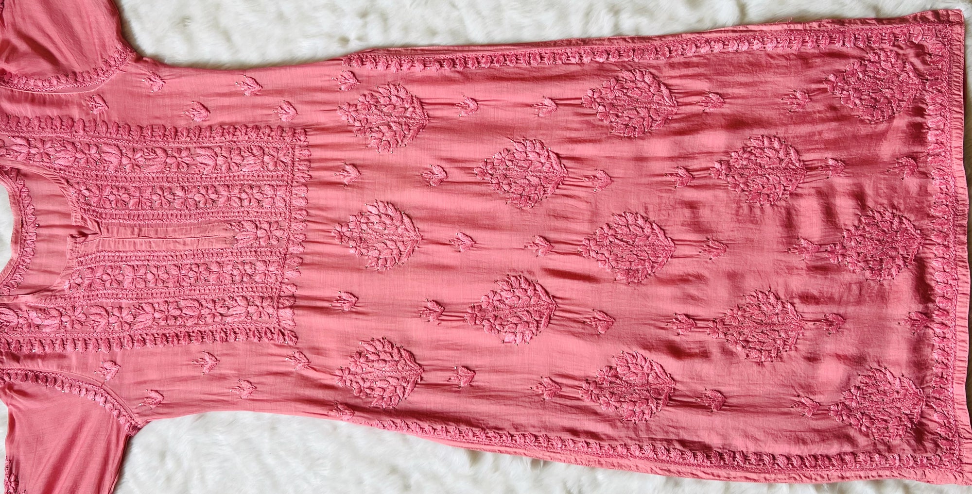 Maha Coral Muslin Kurta with Mukesh & Chikankari Handwork