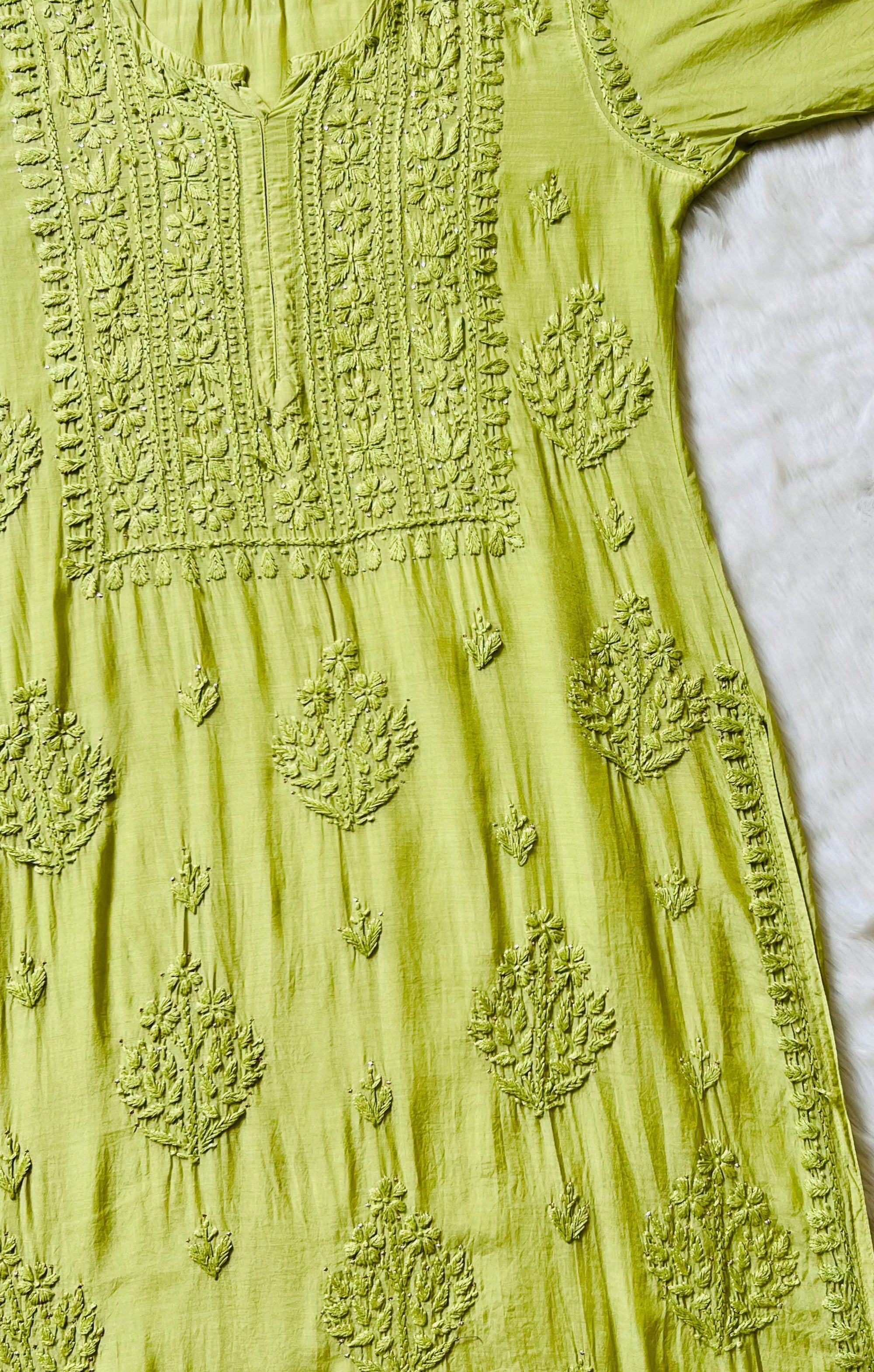 Maha Green Muslin Kurta with Mukesh & Chikankari Handwork