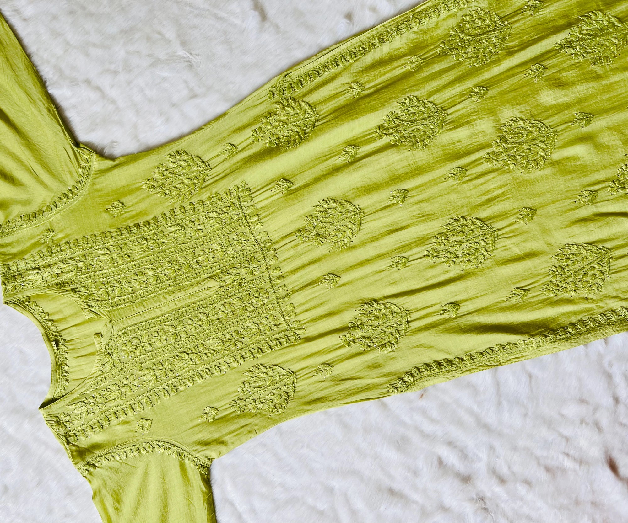 Maha Green Muslin Kurta with Mukesh & Chikankari Handwork