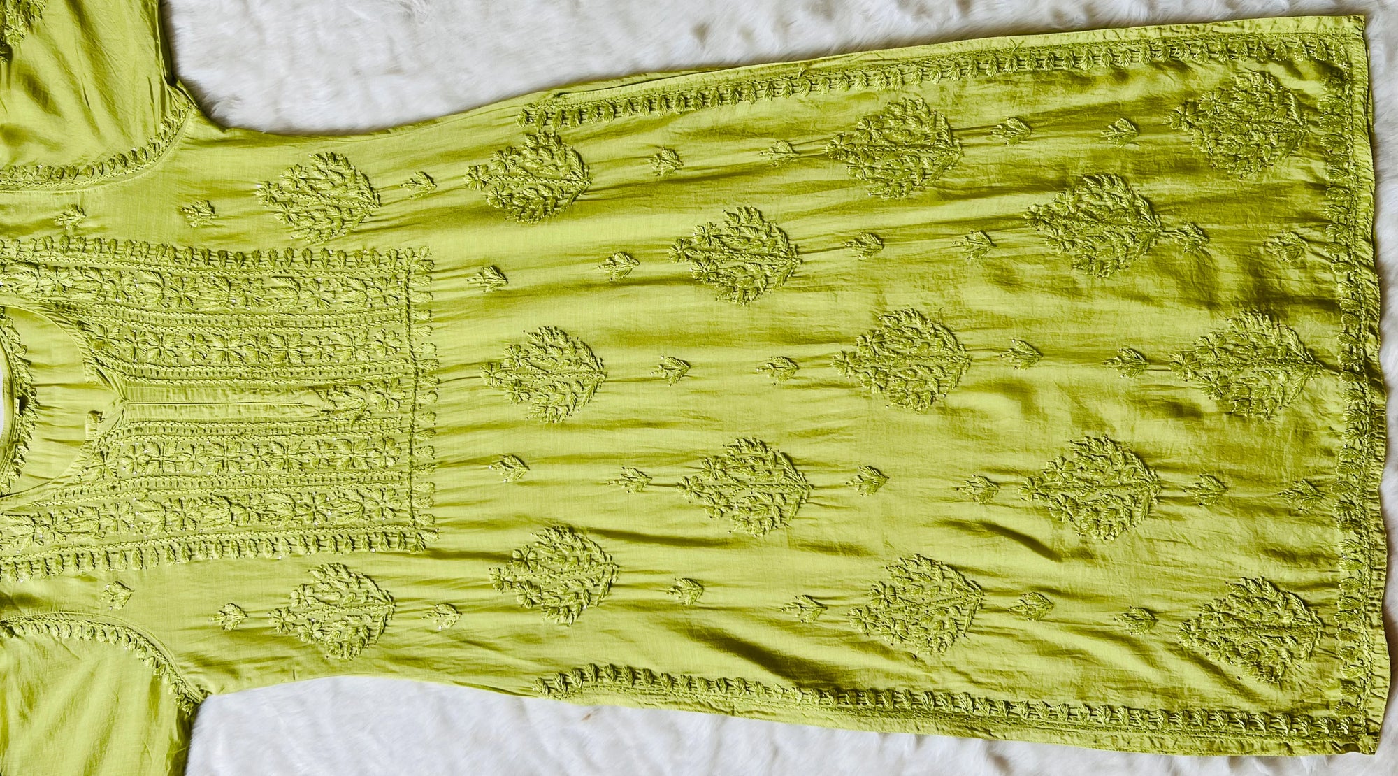 Maha Green Muslin Kurta with Mukesh & Chikankari Handwork