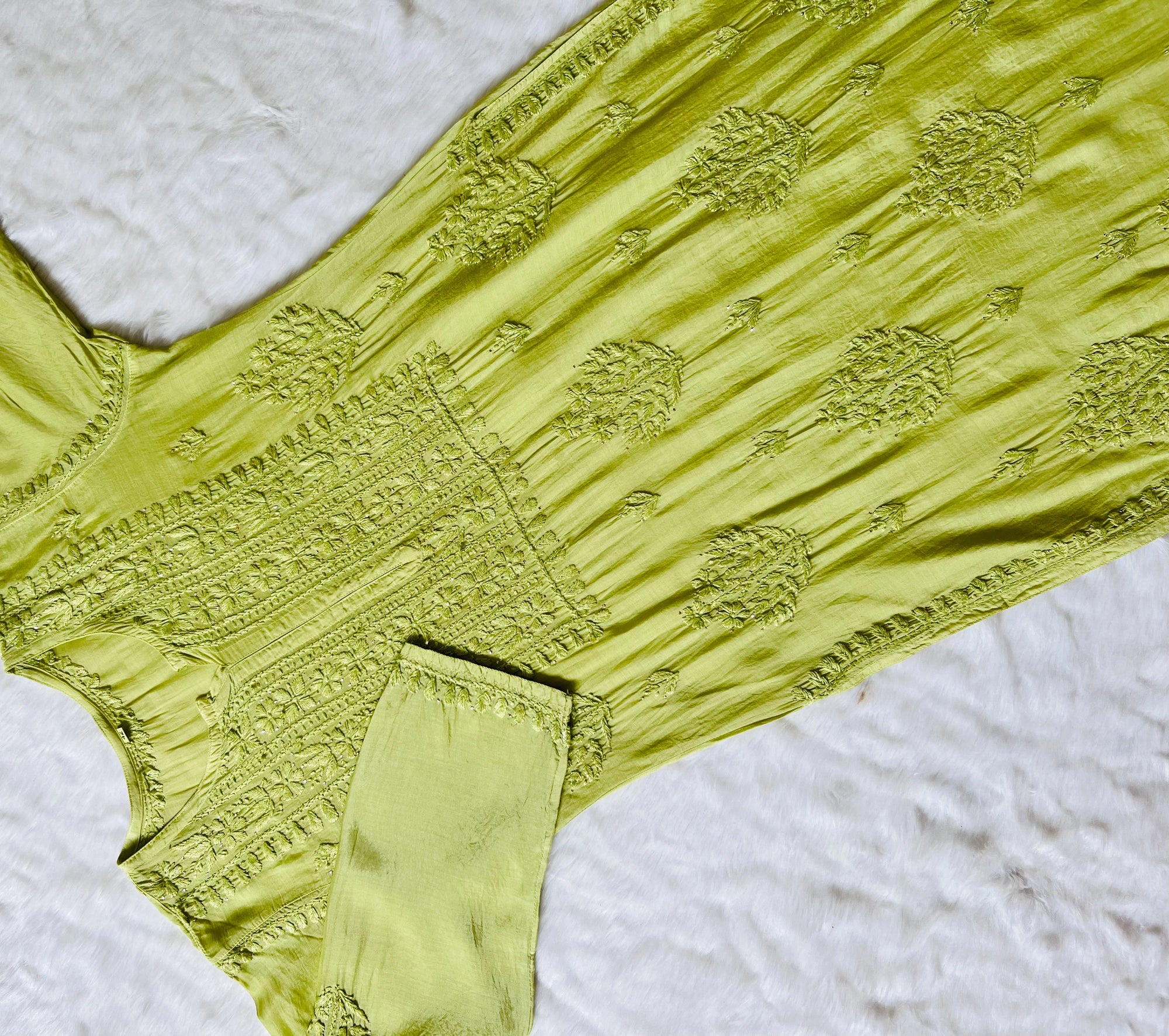 Maha Green Muslin Kurta with Mukesh & Chikankari Handwork