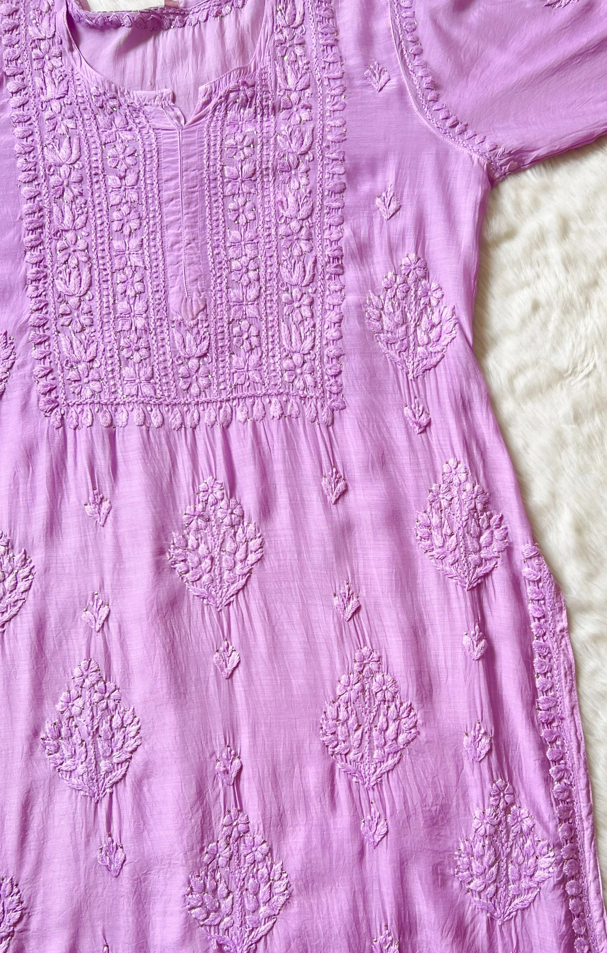 Maha Lavender Muslin Kurta with Mukesh & Chikankari Handwork