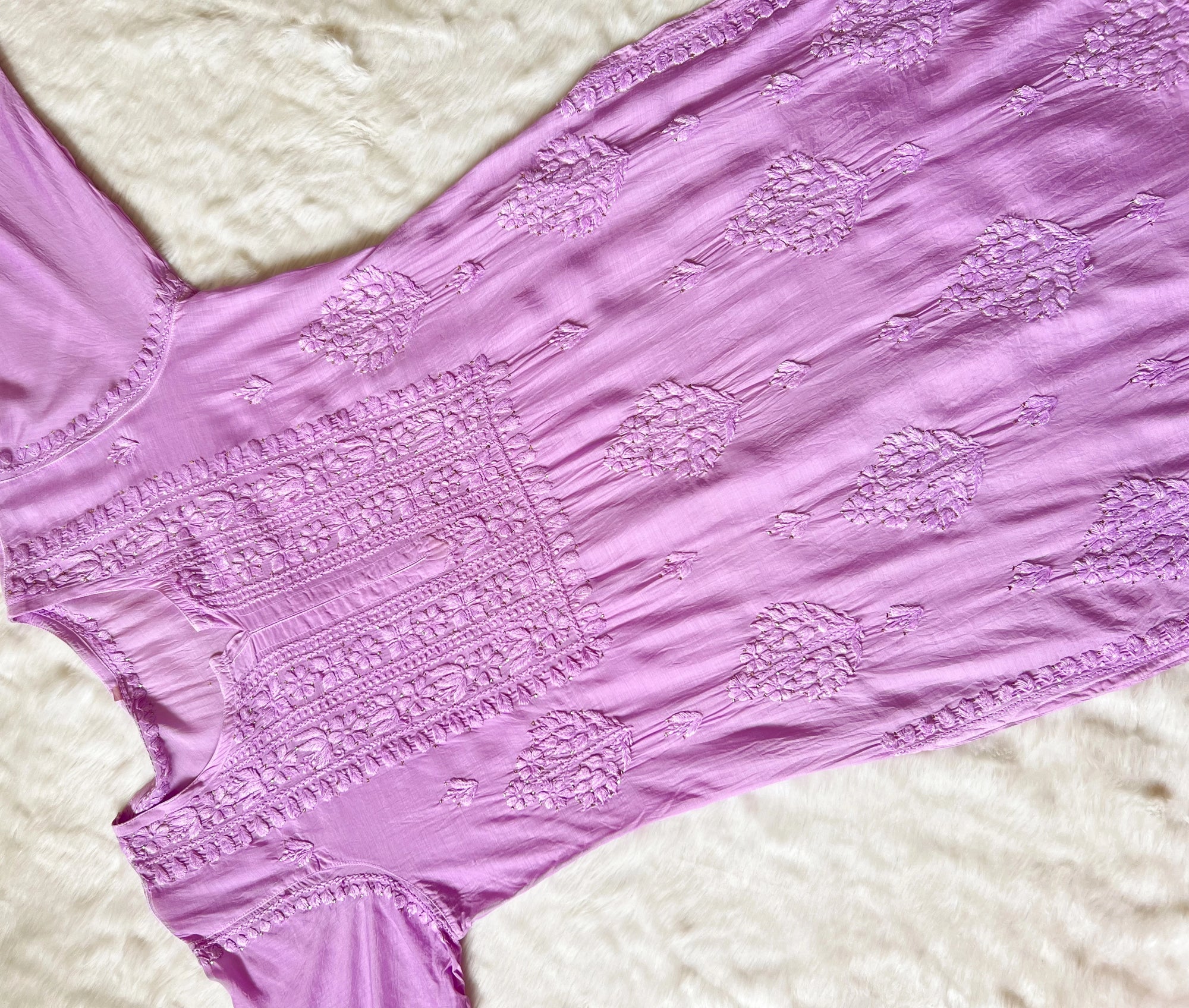Maha Lavender Muslin Kurta with Mukesh & Chikankari Handwork