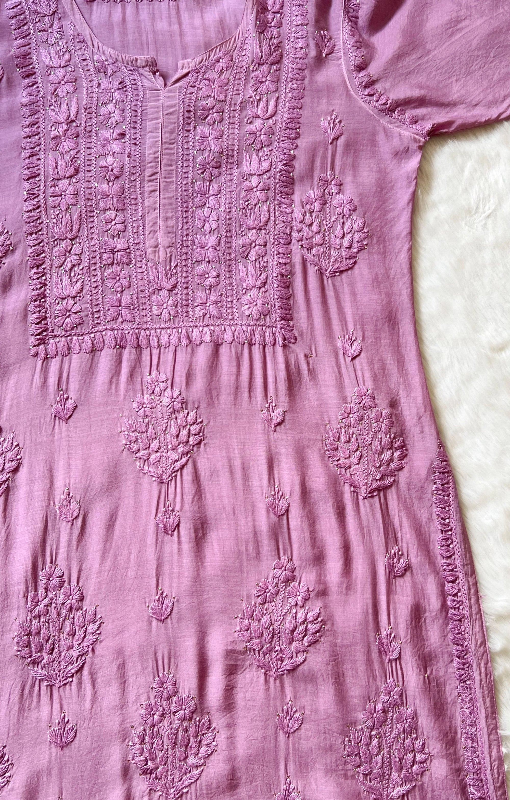 Maha Mauve Purple Muslin Kurta with Mukesh & Chikankari Handwork