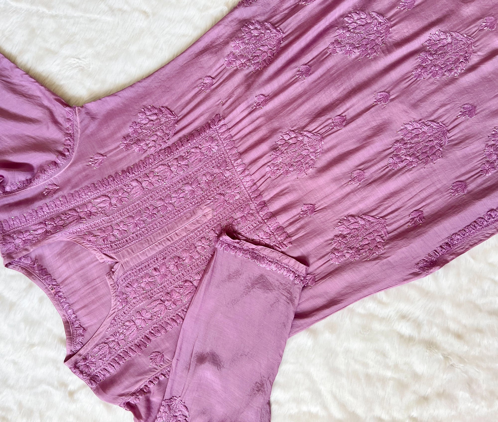 Maha Mauve Purple Muslin Kurta with Mukesh & Chikankari Handwork