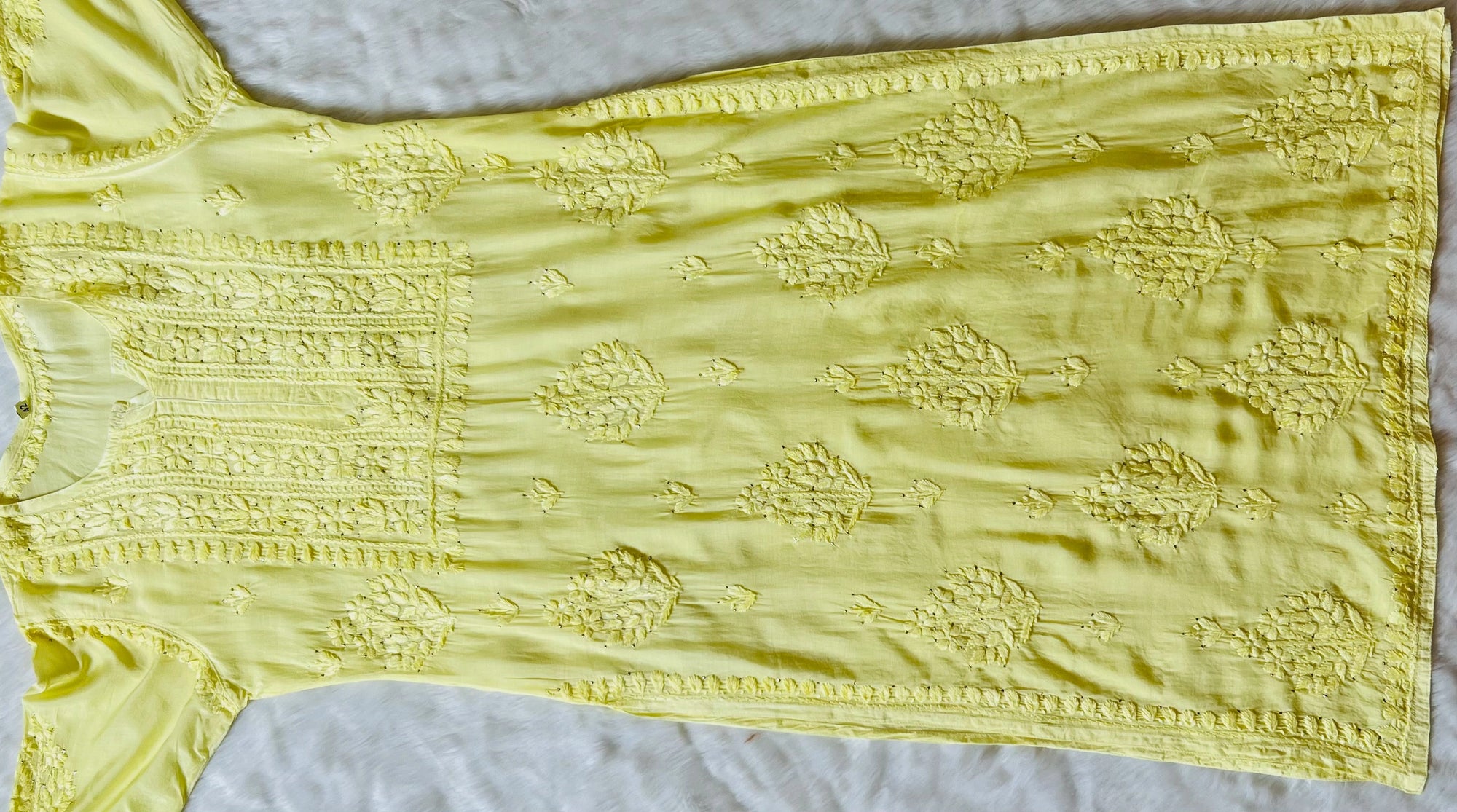 Maha Pastel Yellow Muslin Kurta with Mukesh & Chikankari Handwork