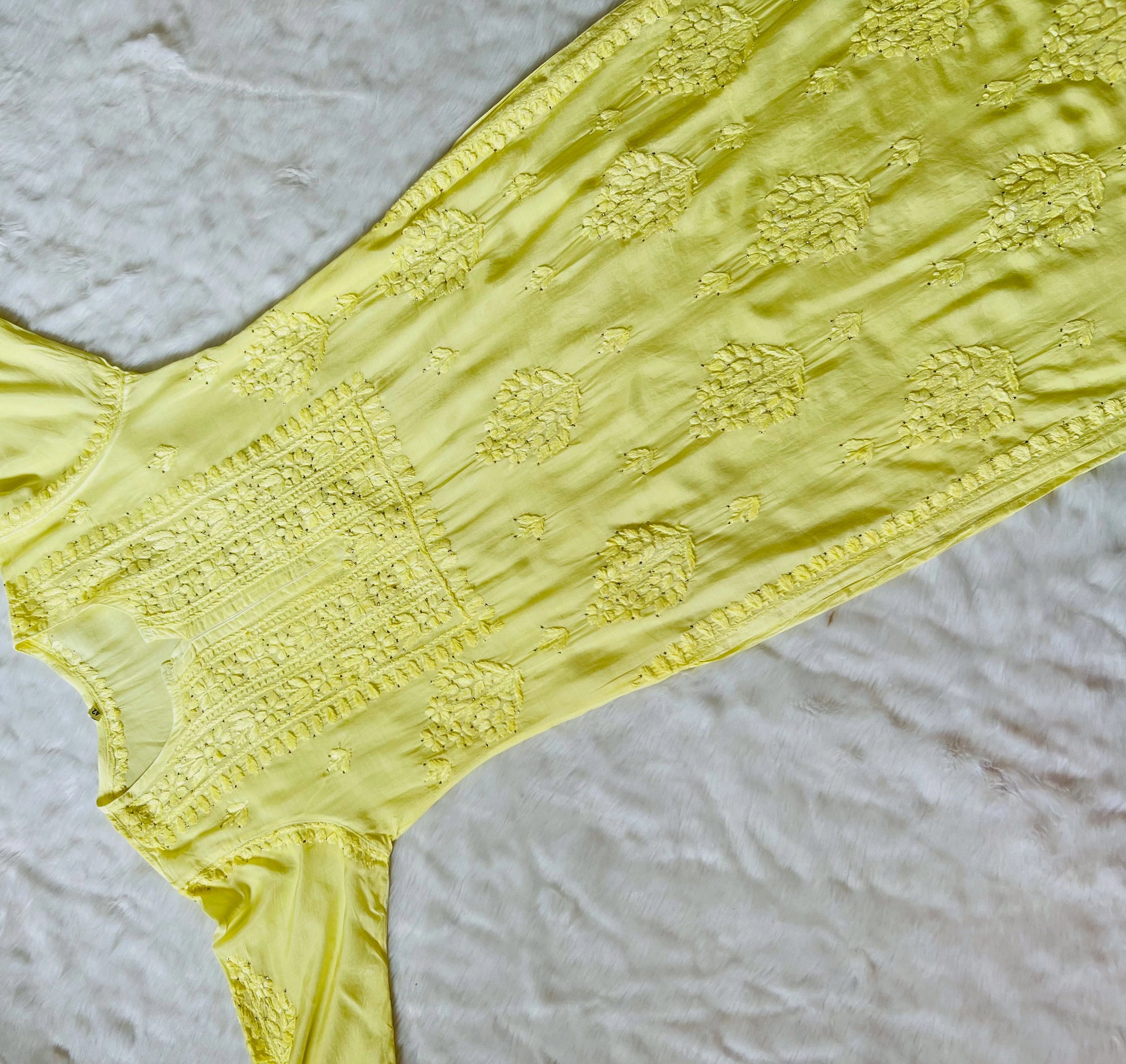 Maha Pastel Yellow Muslin Kurta with Mukesh & Chikankari Handwork