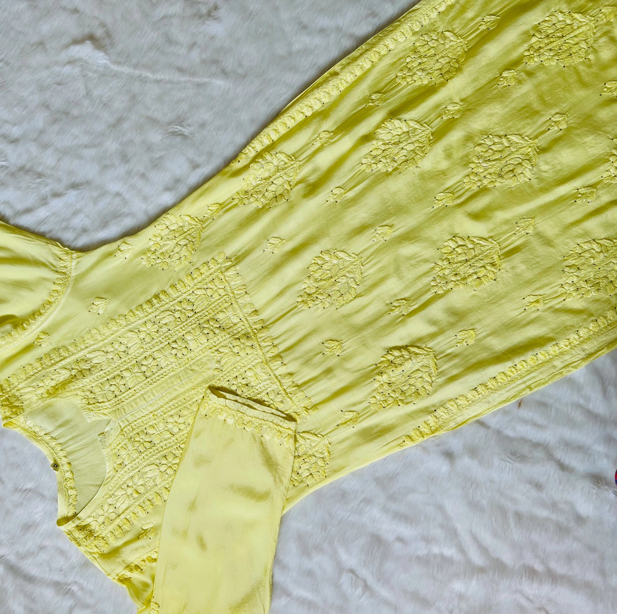 Maha Pastel Yellow Muslin Kurta with Mukesh & Chikankari Handwork