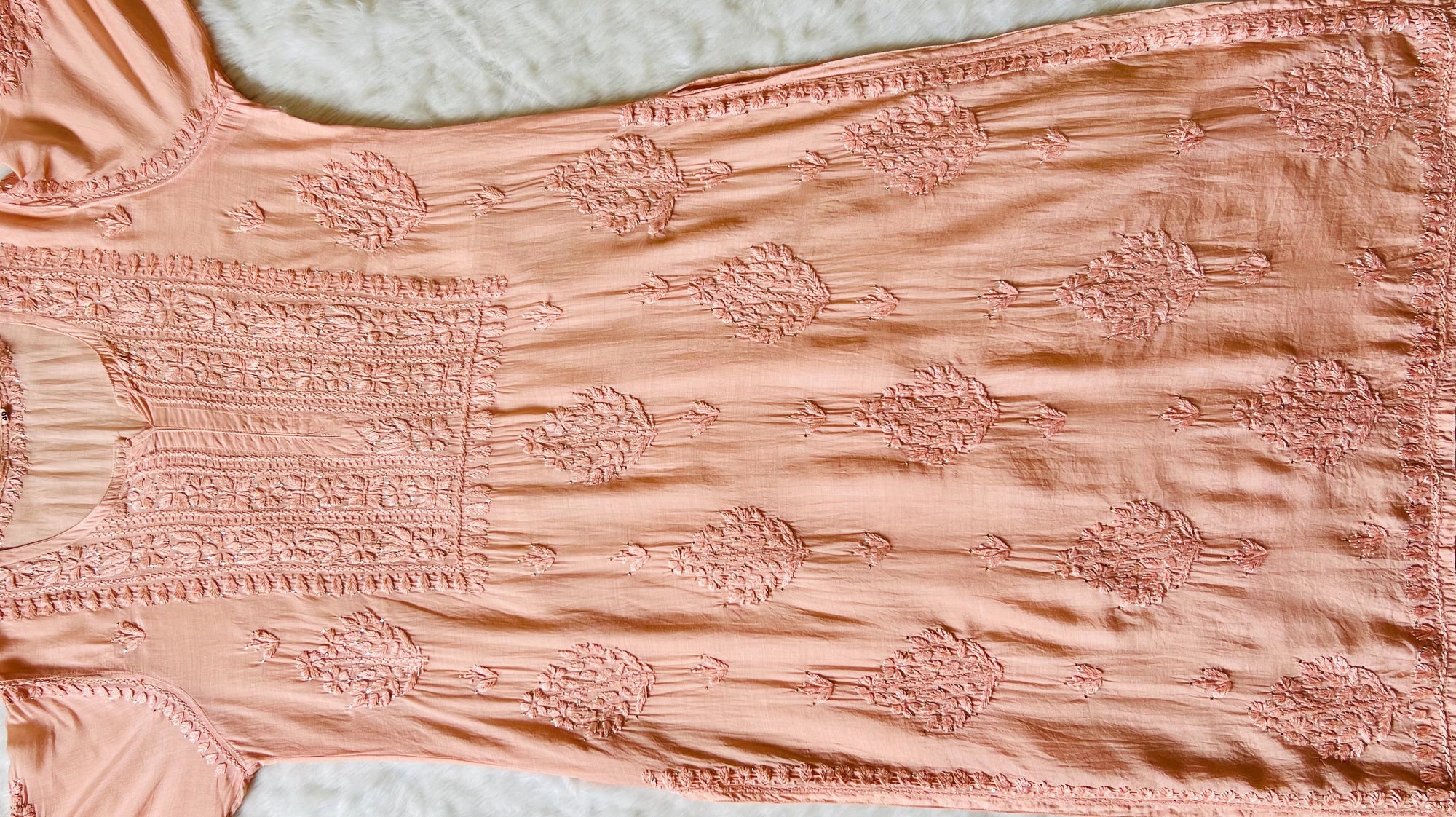 Maha Peach Muslin Kurta with Mukesh & Chikankari Handwork