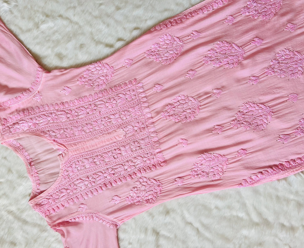 Maha Pink Muslin Kurta with Mukesh & Chikankari Handwork