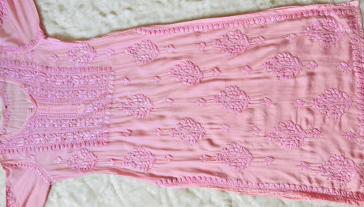 Maha Pink Muslin Kurta with Mukesh & Chikankari Handwork