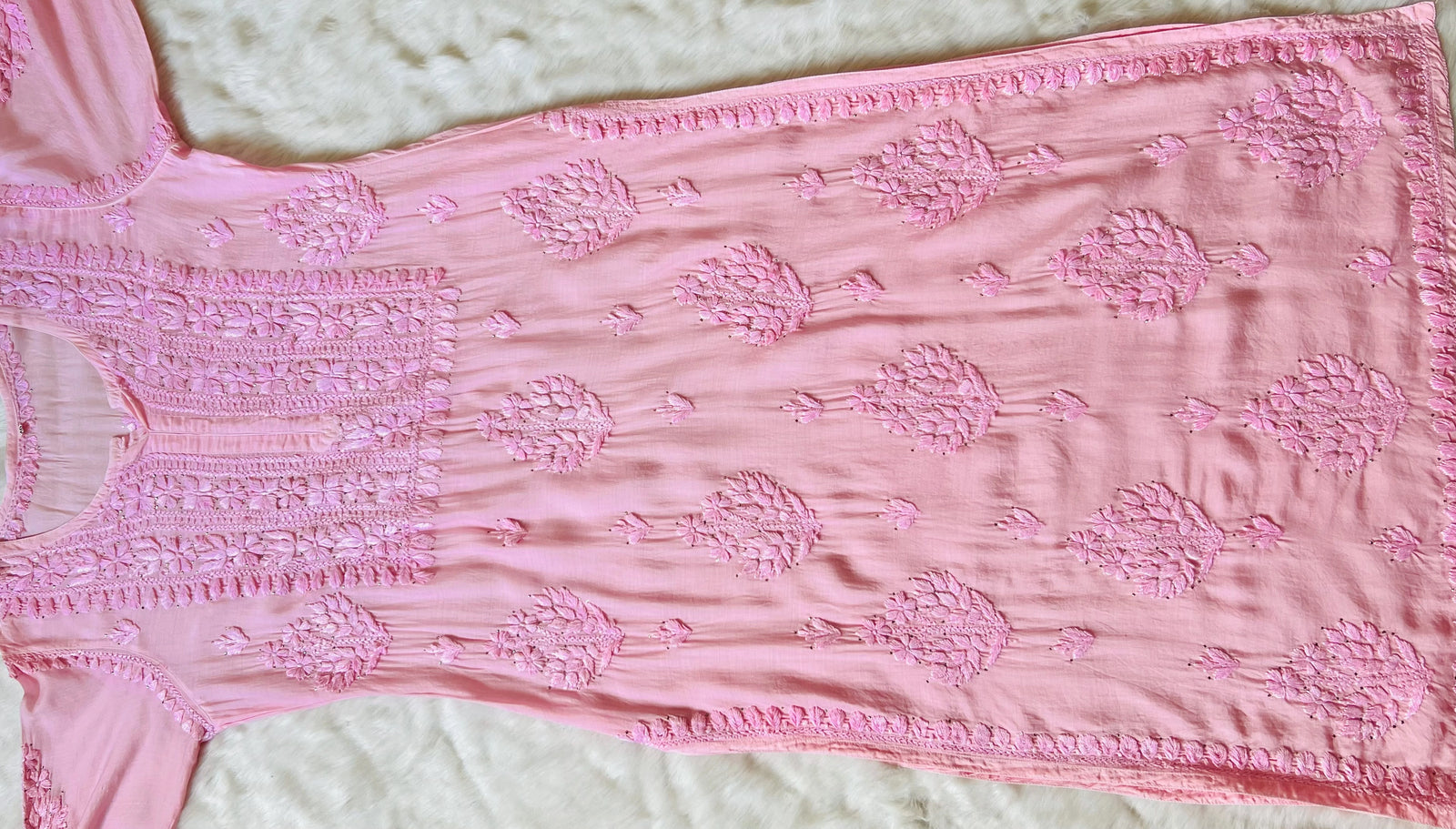 Maha Pink Muslin Kurta with Mukesh & Chikankari Handwork
